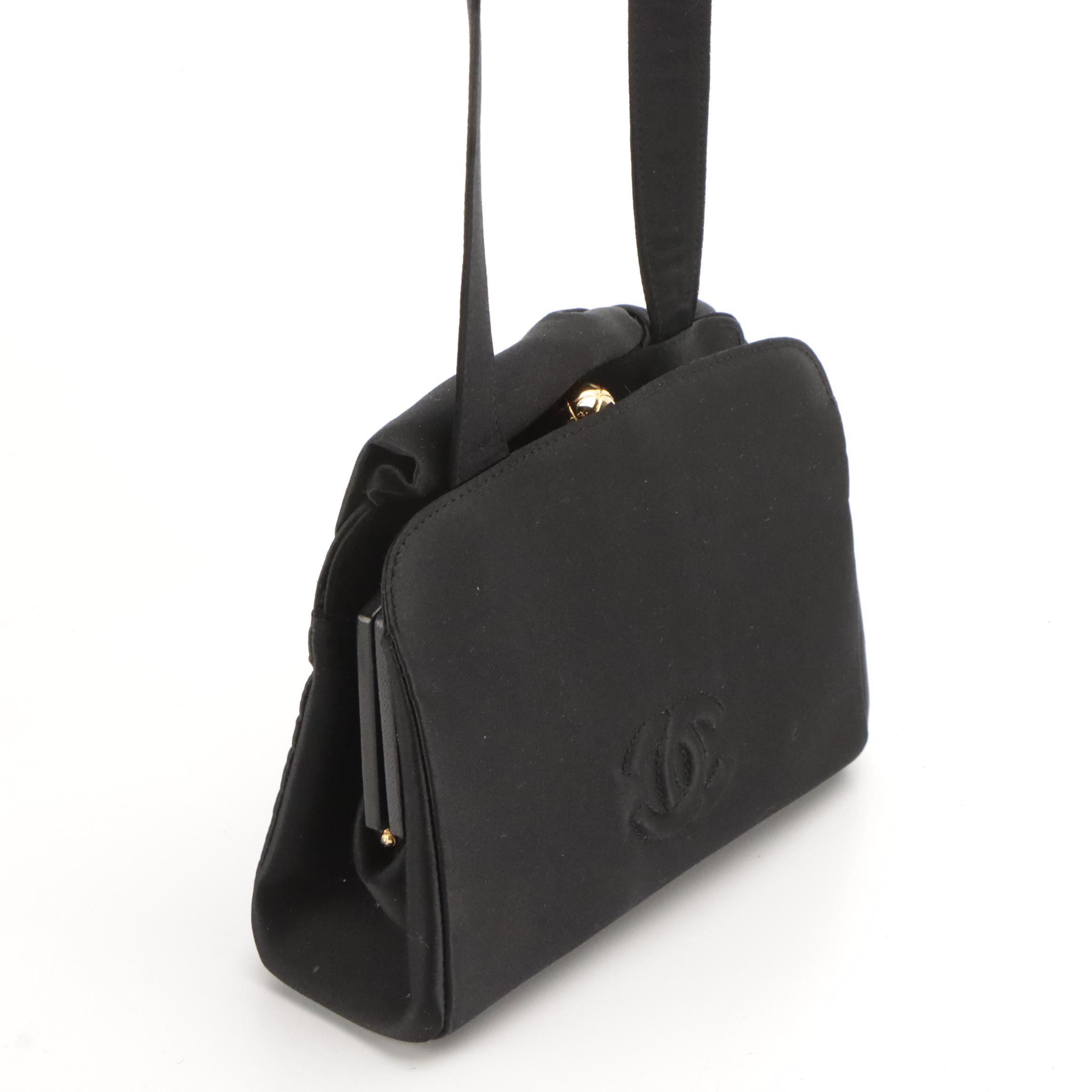 Chanel Black Silk Satin Bow and Lambskin Crossbody Bag with Box