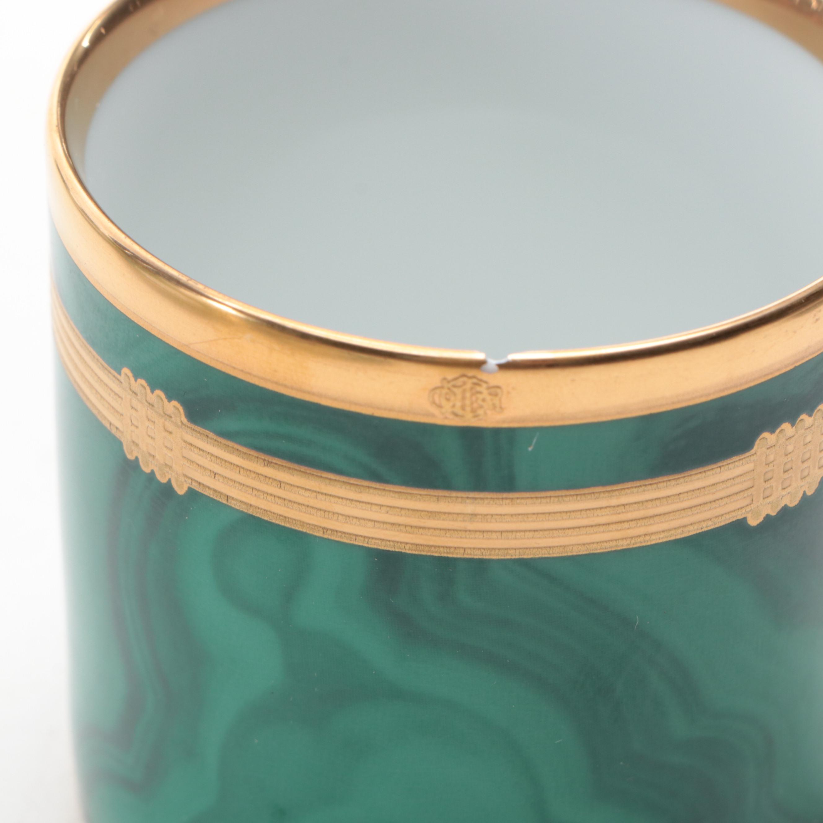 Christian Dior "Gaudron Malachite Green" Porcelain Demitasse Cups and Saucers