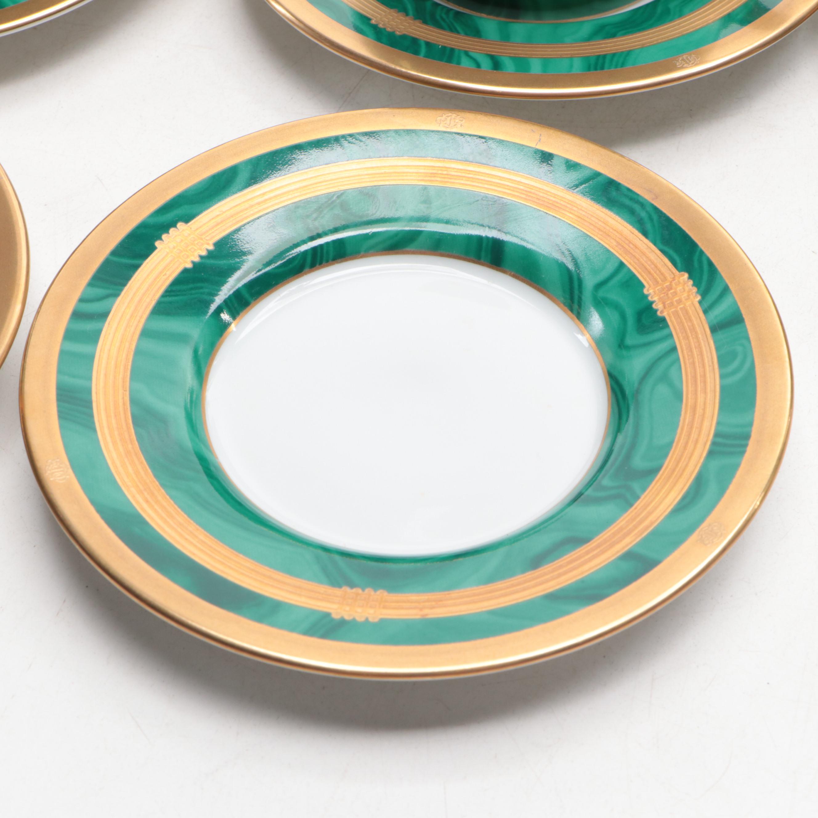 Christian Dior "Gaudron Malachite Green" Porcelain Demitasse Cups and Saucers