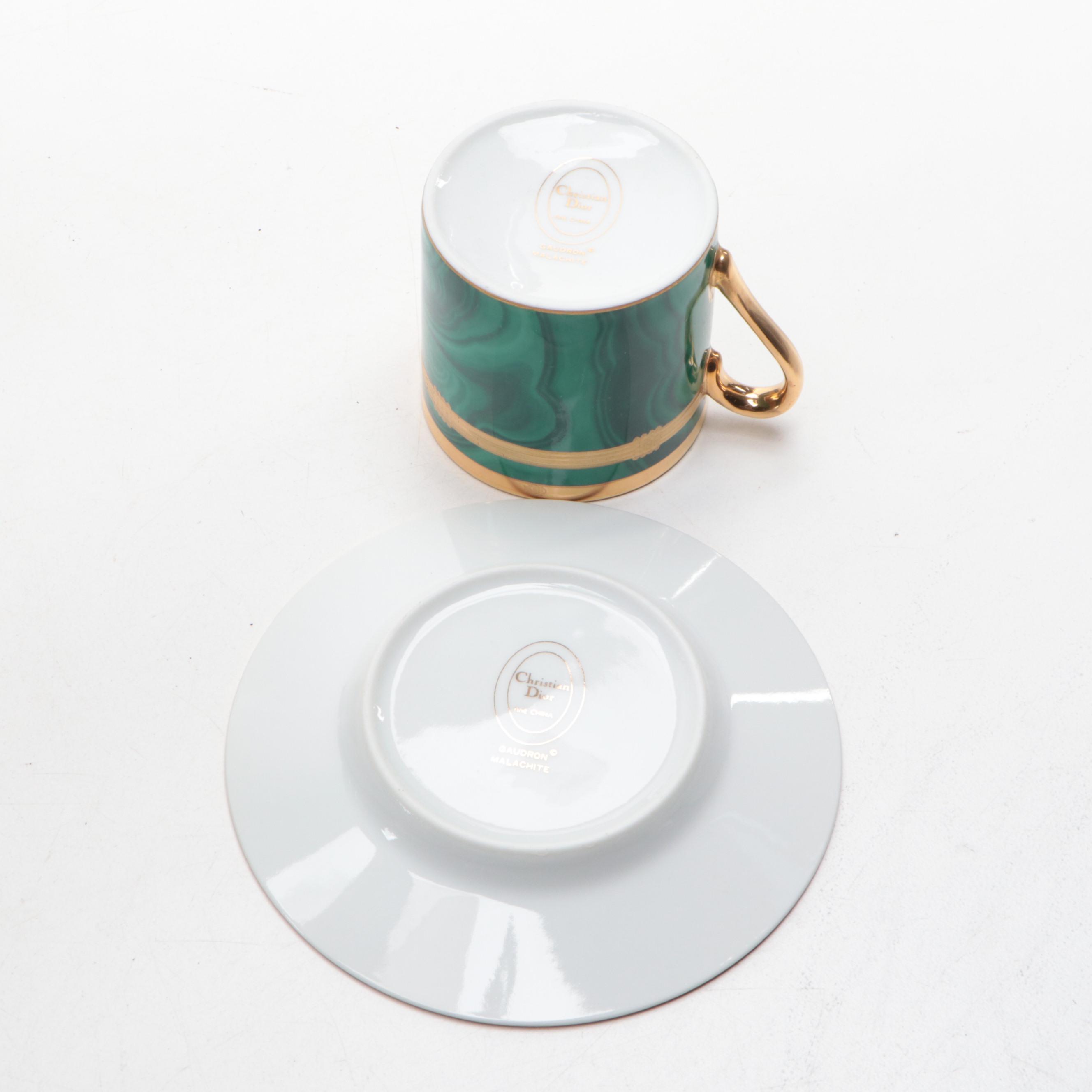 Christian Dior "Gaudron Malachite Green" Porcelain Demitasse Cups and Saucers
