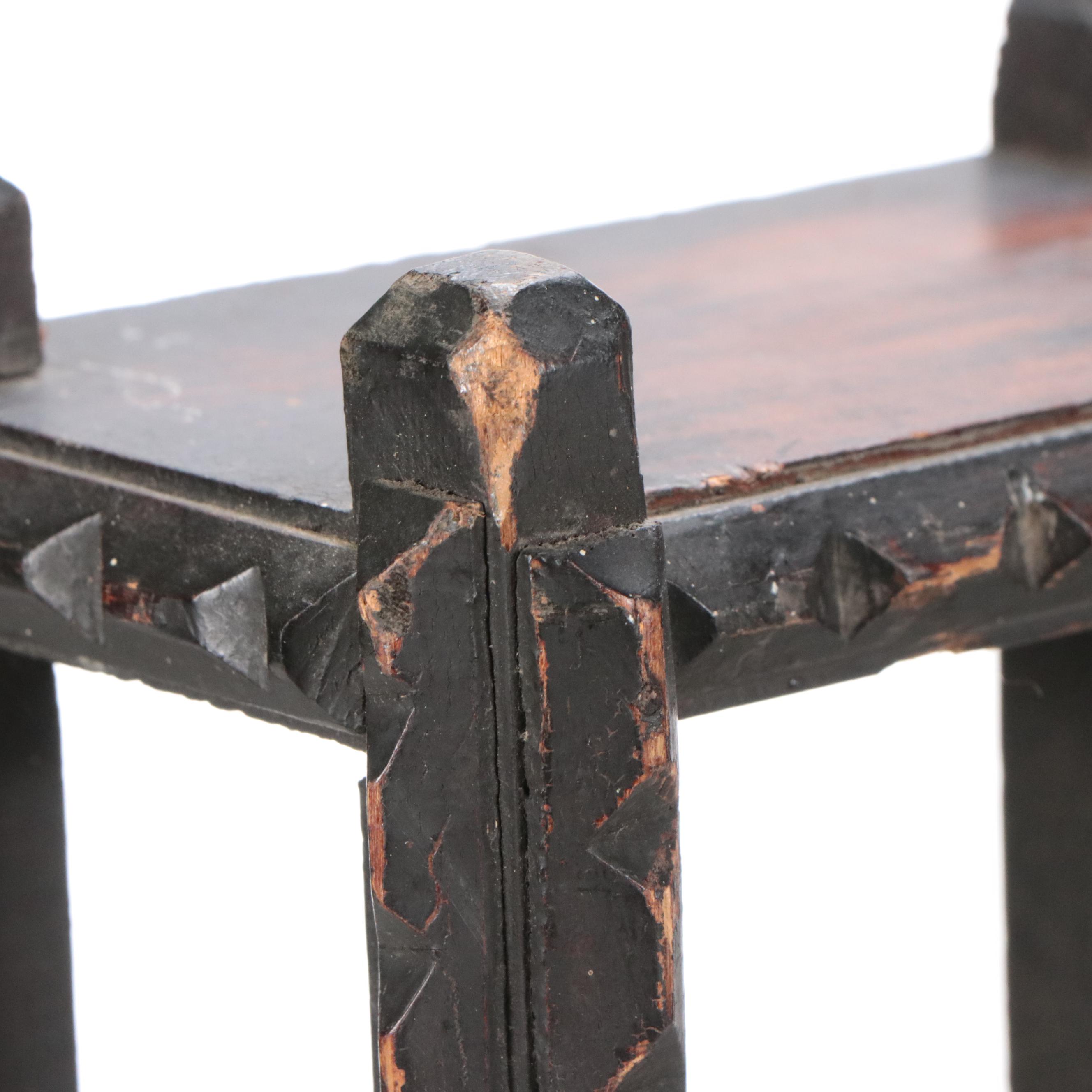 Tramp Art Notched Wood Hanging Wall Shelf