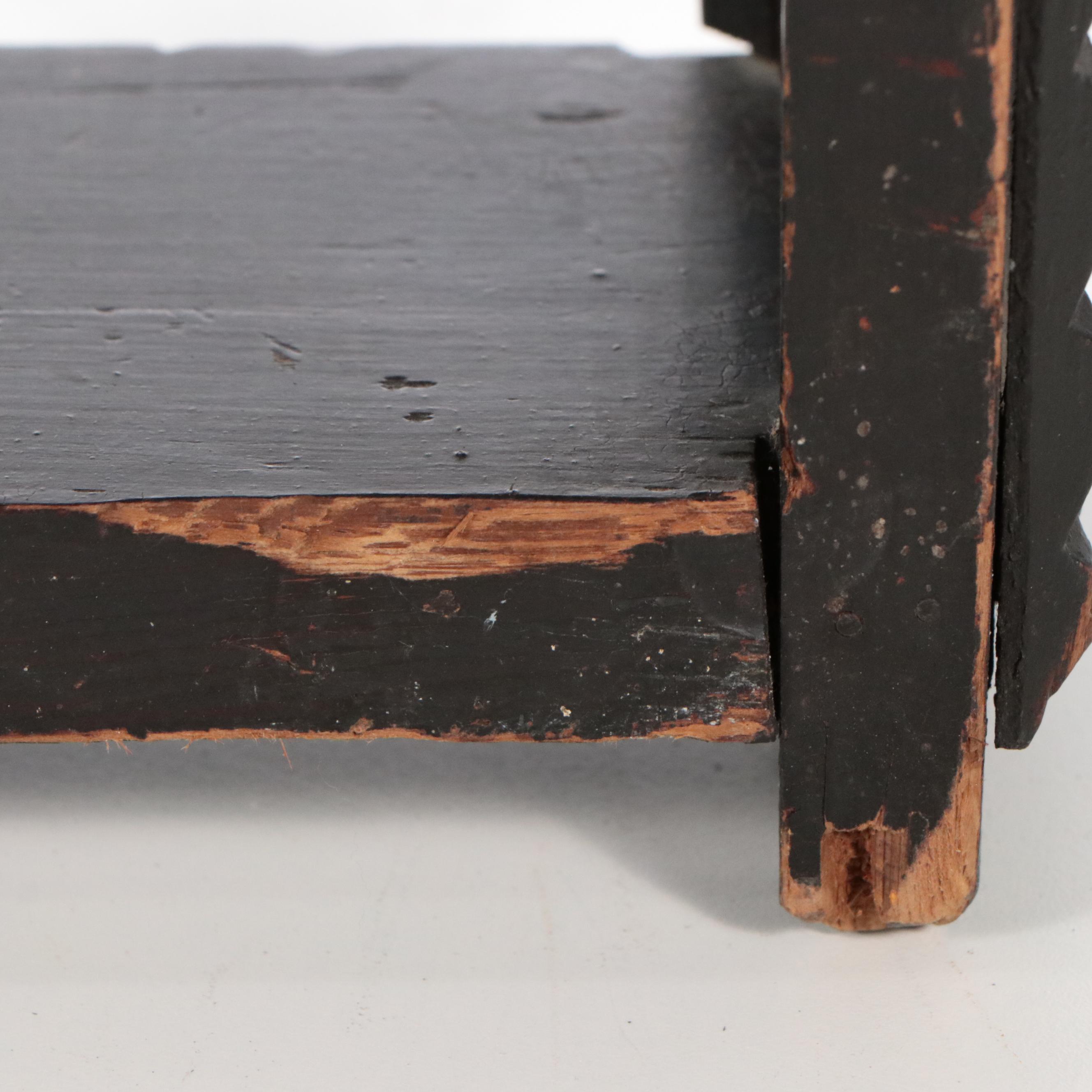 Tramp Art Notched Wood Hanging Wall Shelf