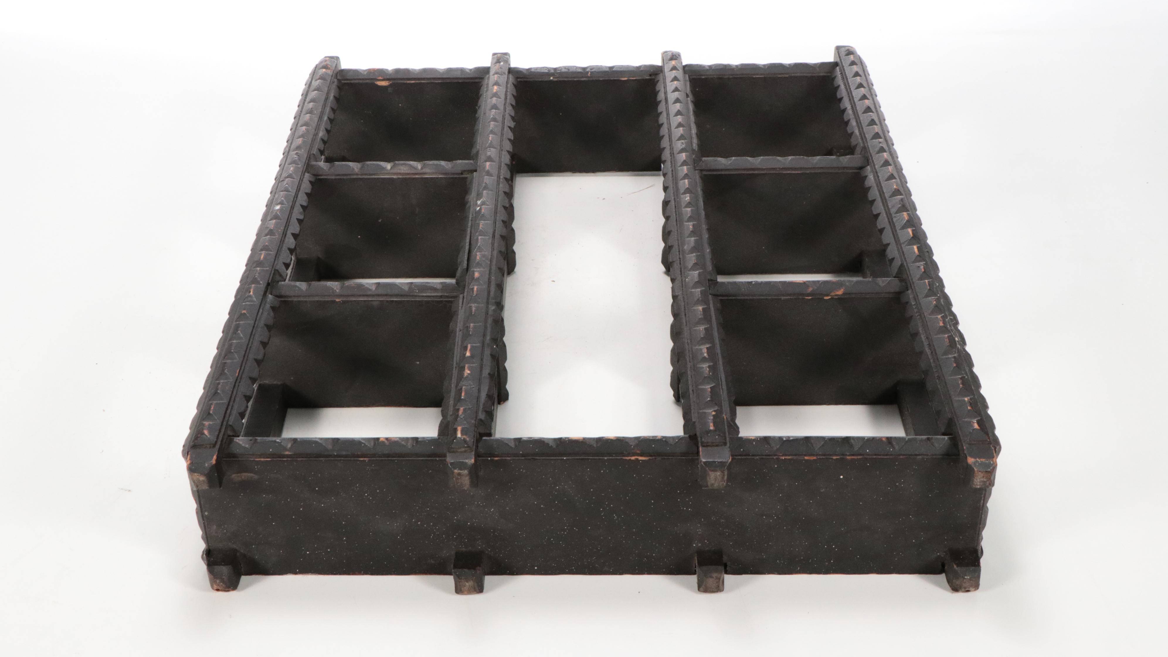 Tramp Art Notched Wood Hanging Wall Shelf