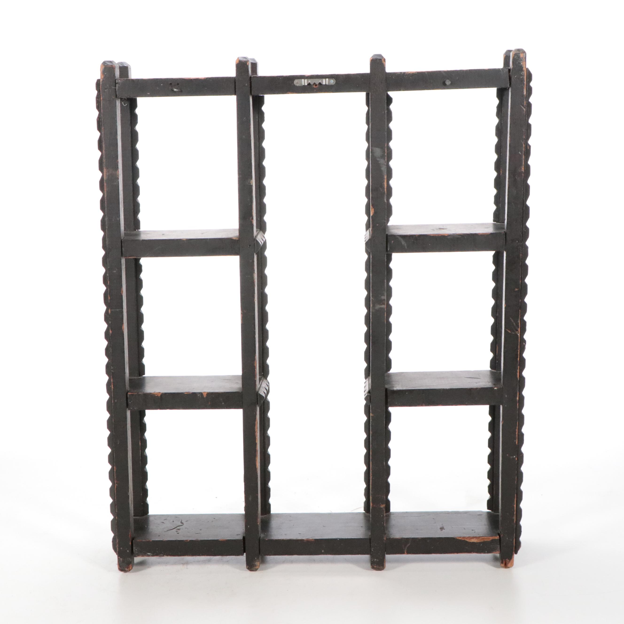 Tramp Art Notched Wood Hanging Wall Shelf