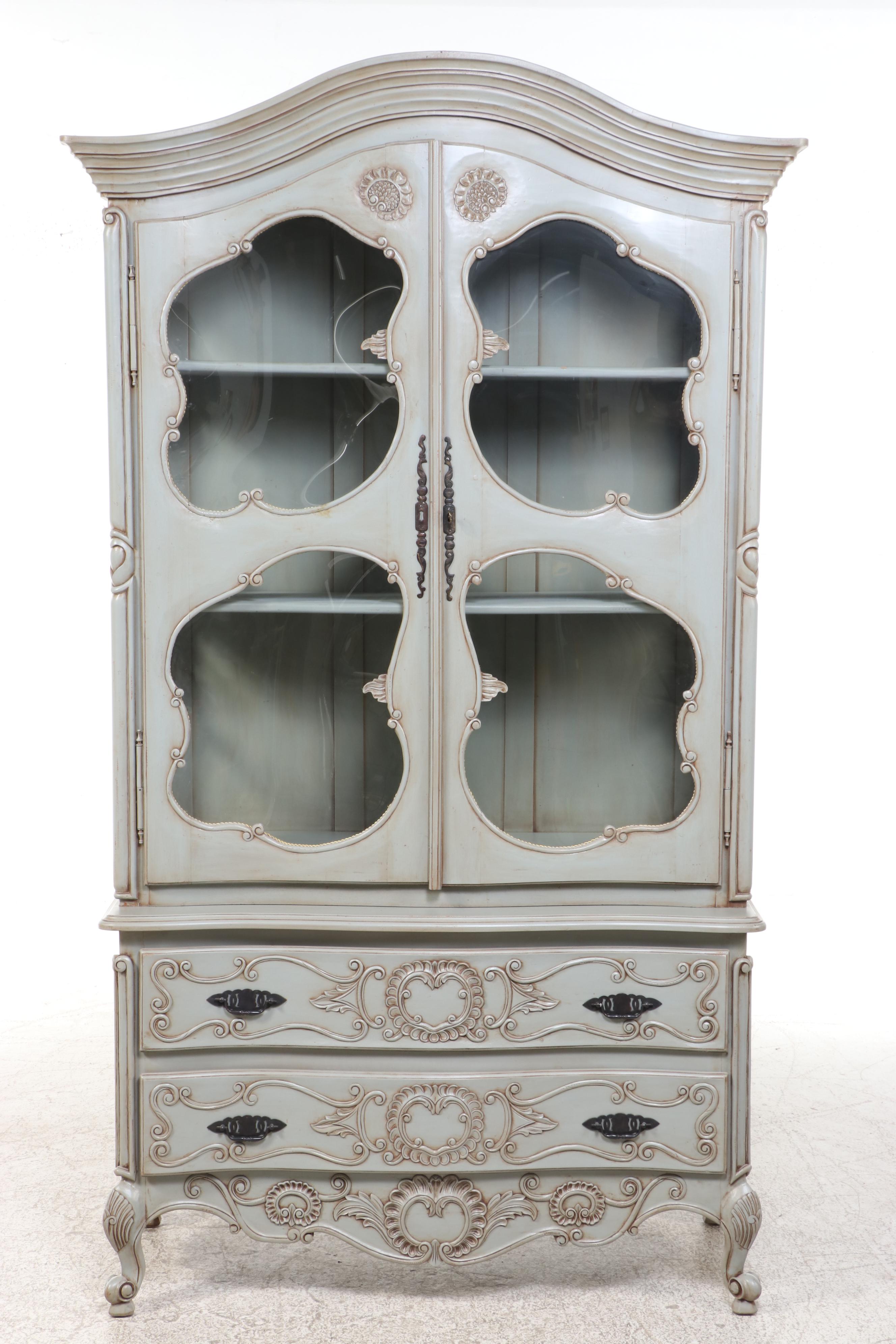 Marie Albert French Provincial Style Painted Wood Bombay China Cabinet