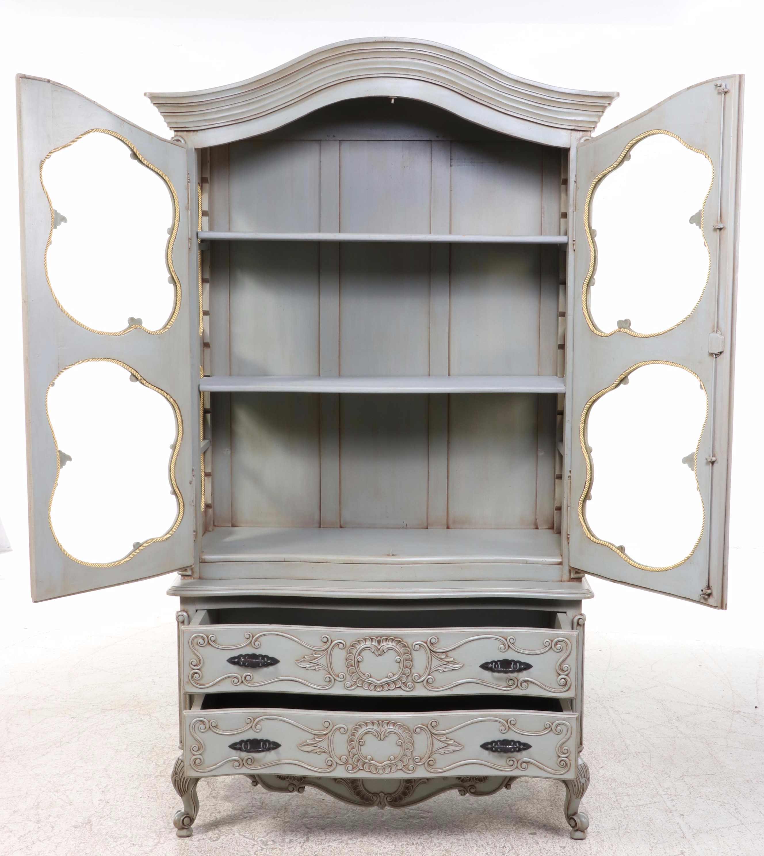 Marie Albert French Provincial Style Painted Wood Bombay China Cabinet