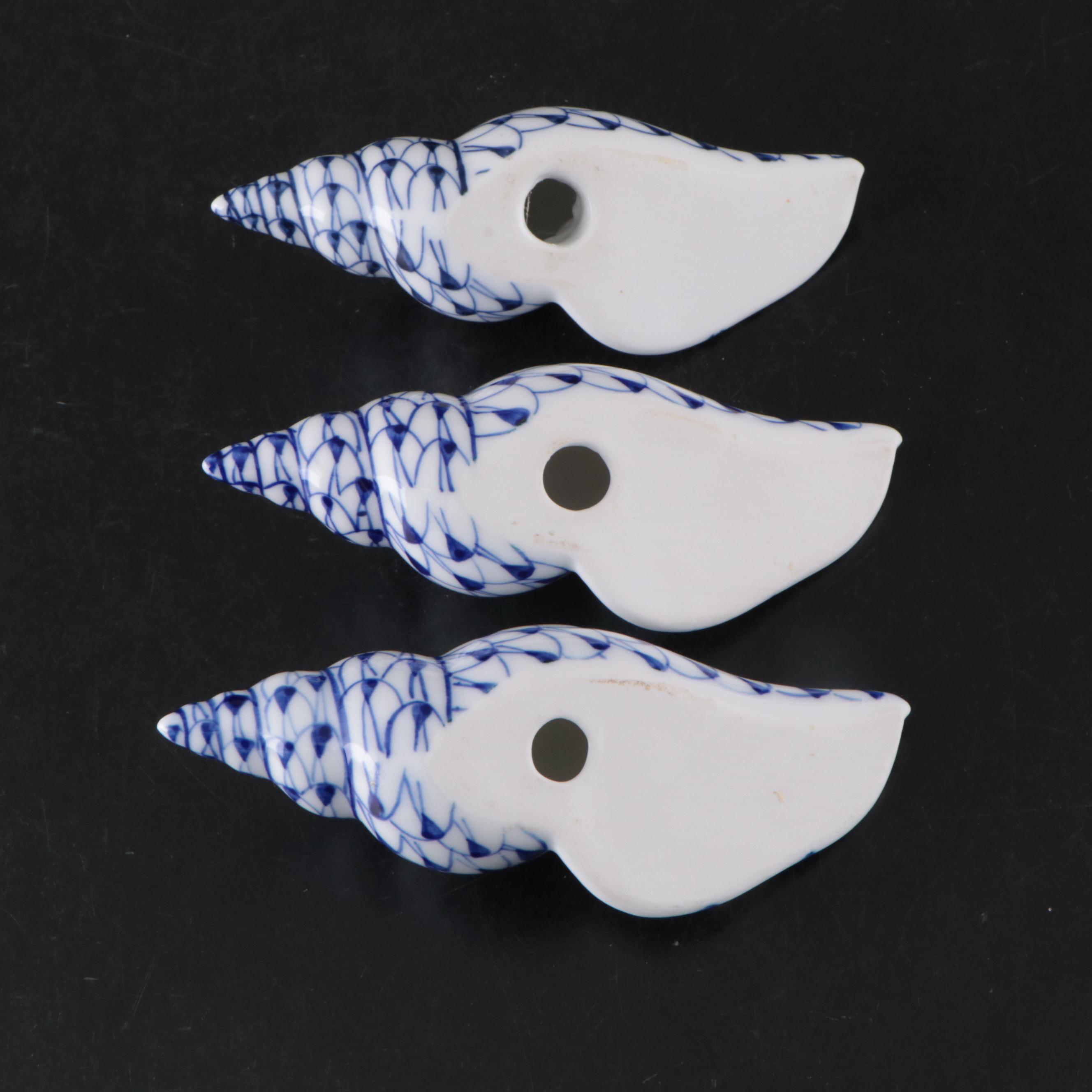 Andrea by Sadek Blue Fishnet "Shell" and "Fish" Porcelain Figures