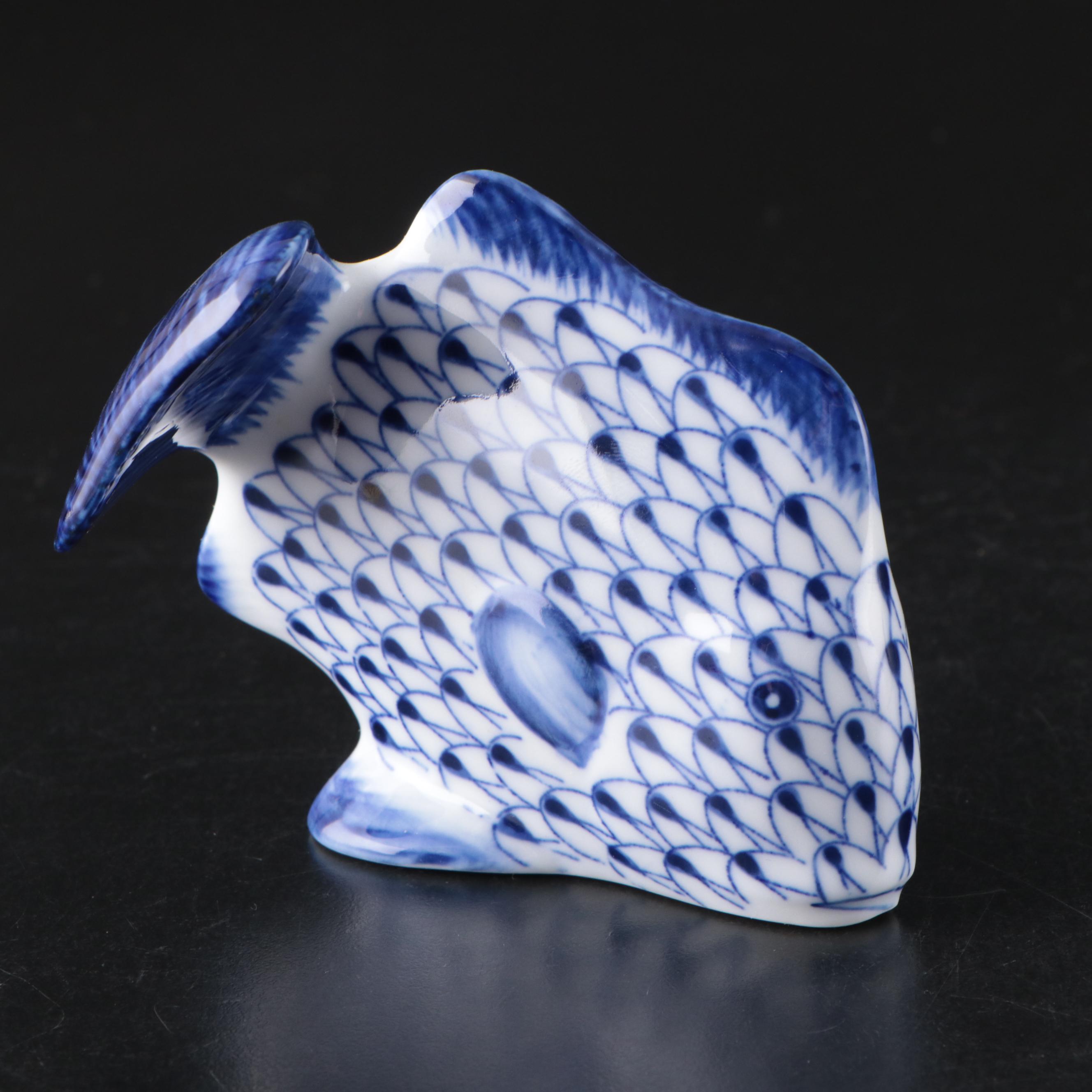 Andrea by Sadek Blue Fishnet "Shell" and "Fish" Porcelain Figures