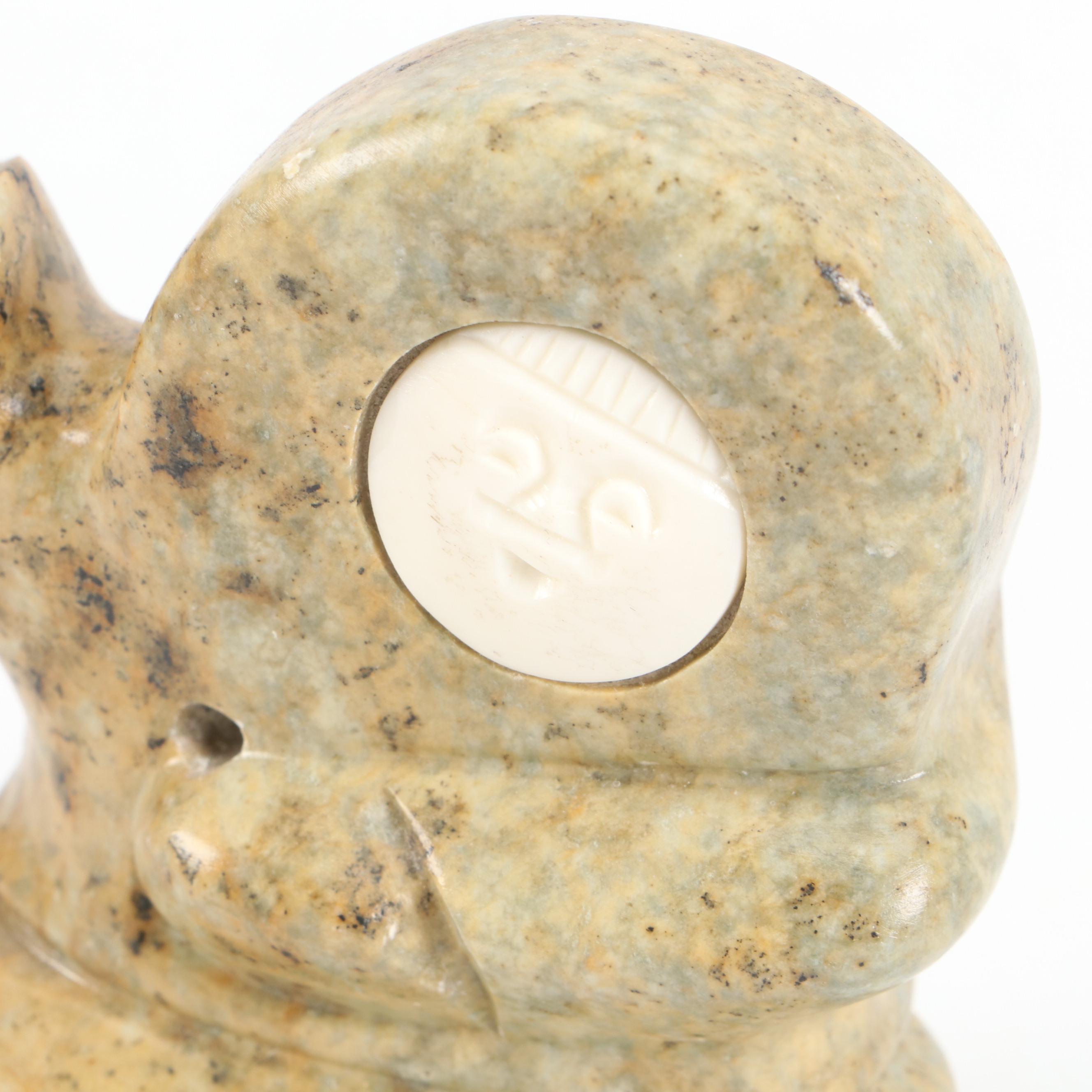 Bekoa Look Inuit Carved Soapstone and Whale Ivory Hunter