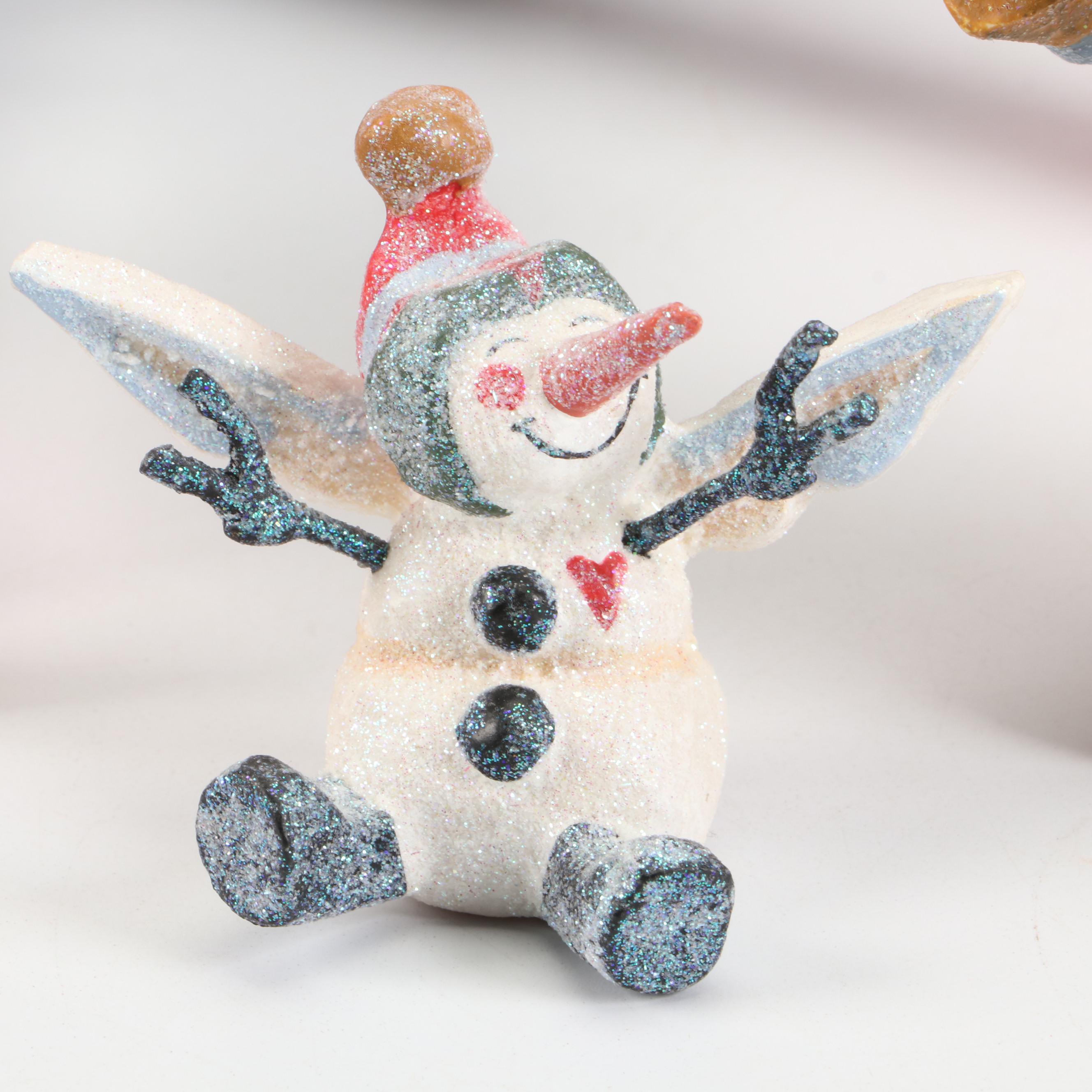 House of Hatten Folk Art Snowman Figurines, Ornaments and Music Box