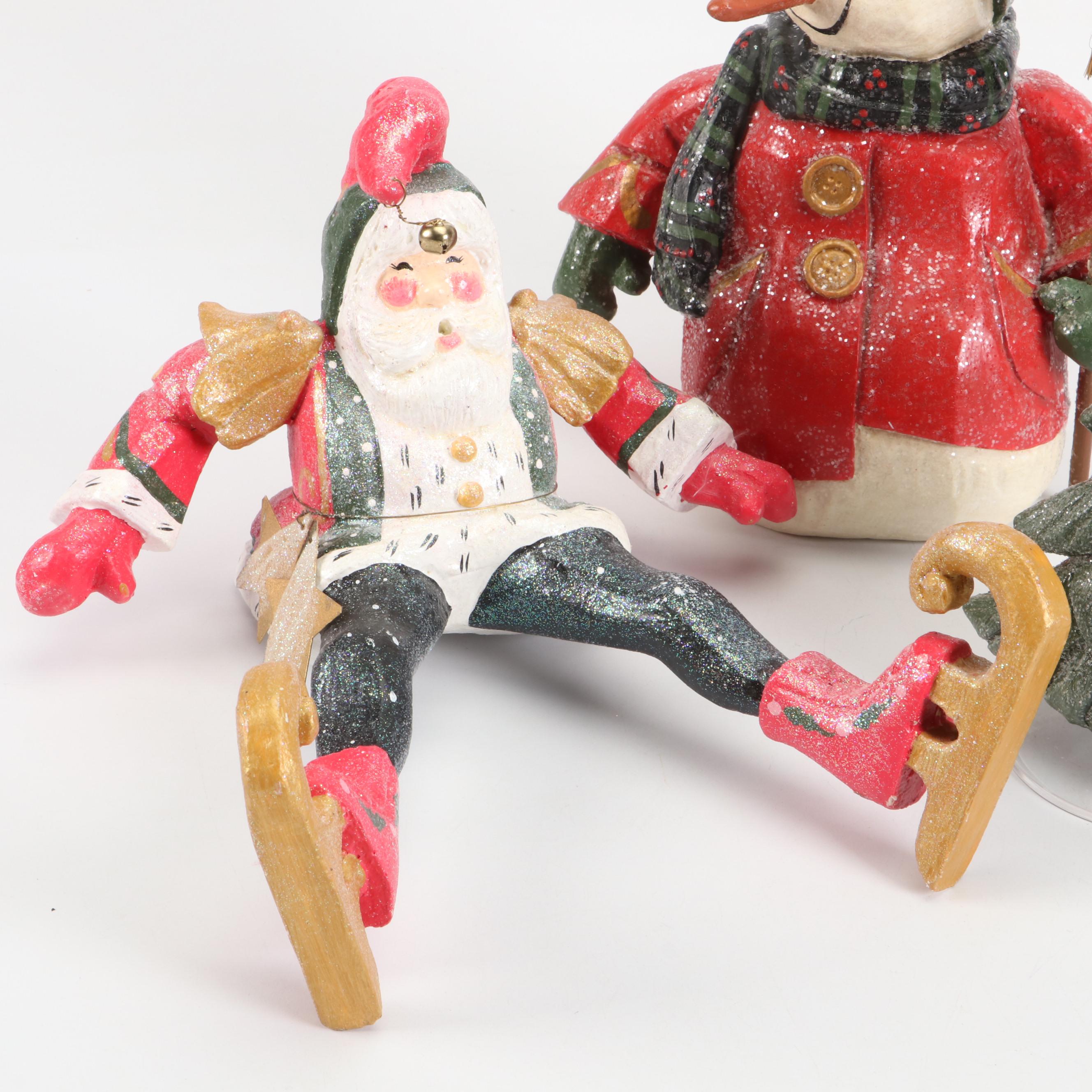 House of Hatten Folk Art Snowman Figurines, Ornaments and Music Box
