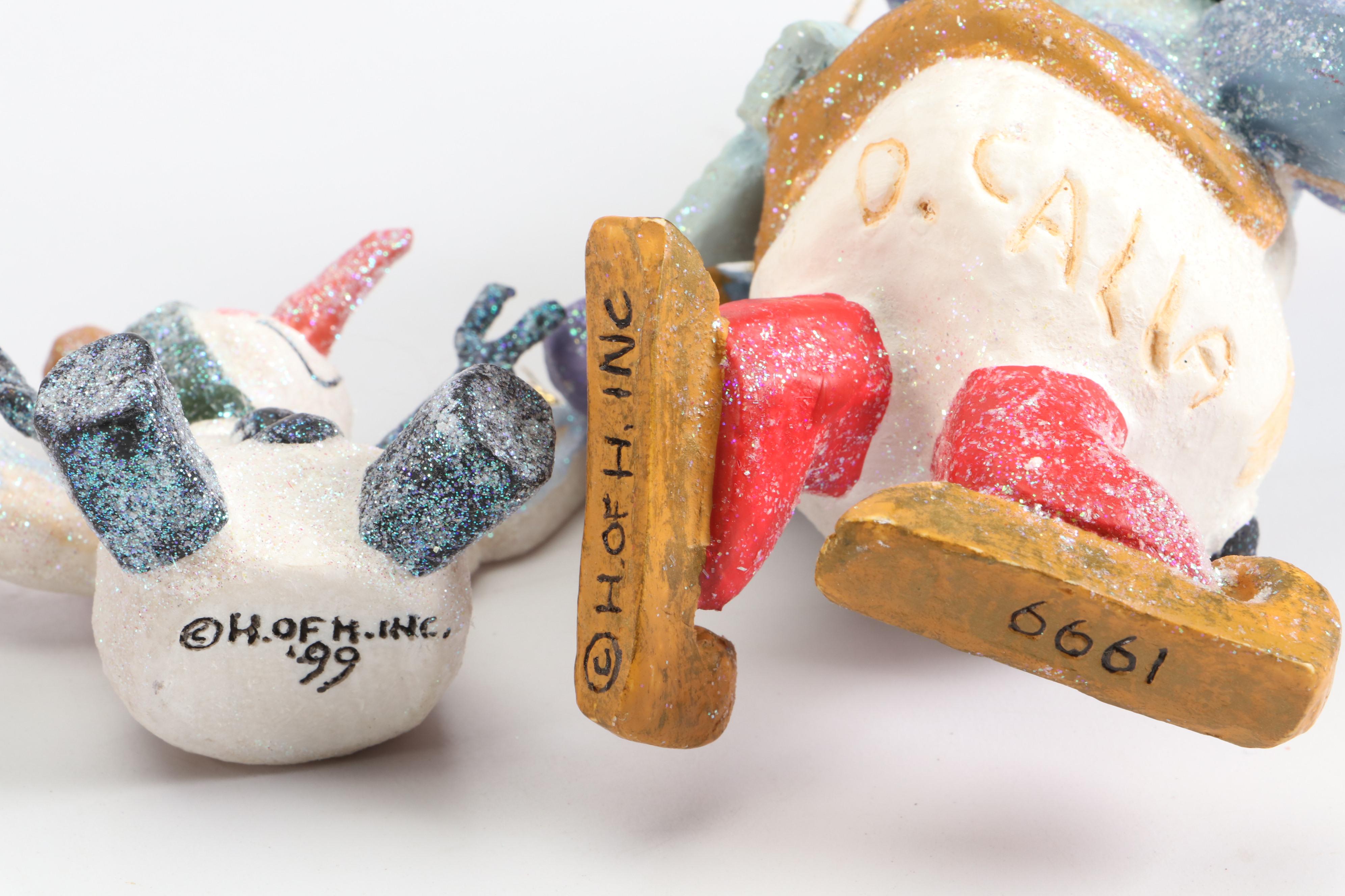 House of Hatten Folk Art Snowman Figurines, Ornaments and Music Box