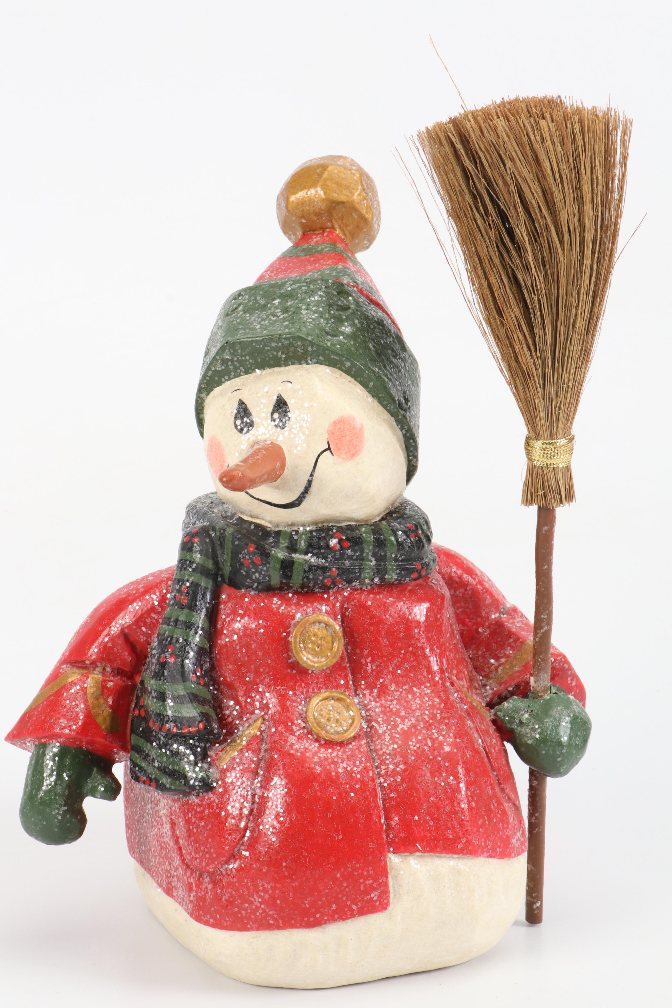 House of Hatten Folk Art Snowman Figurines, Ornaments and Music Box