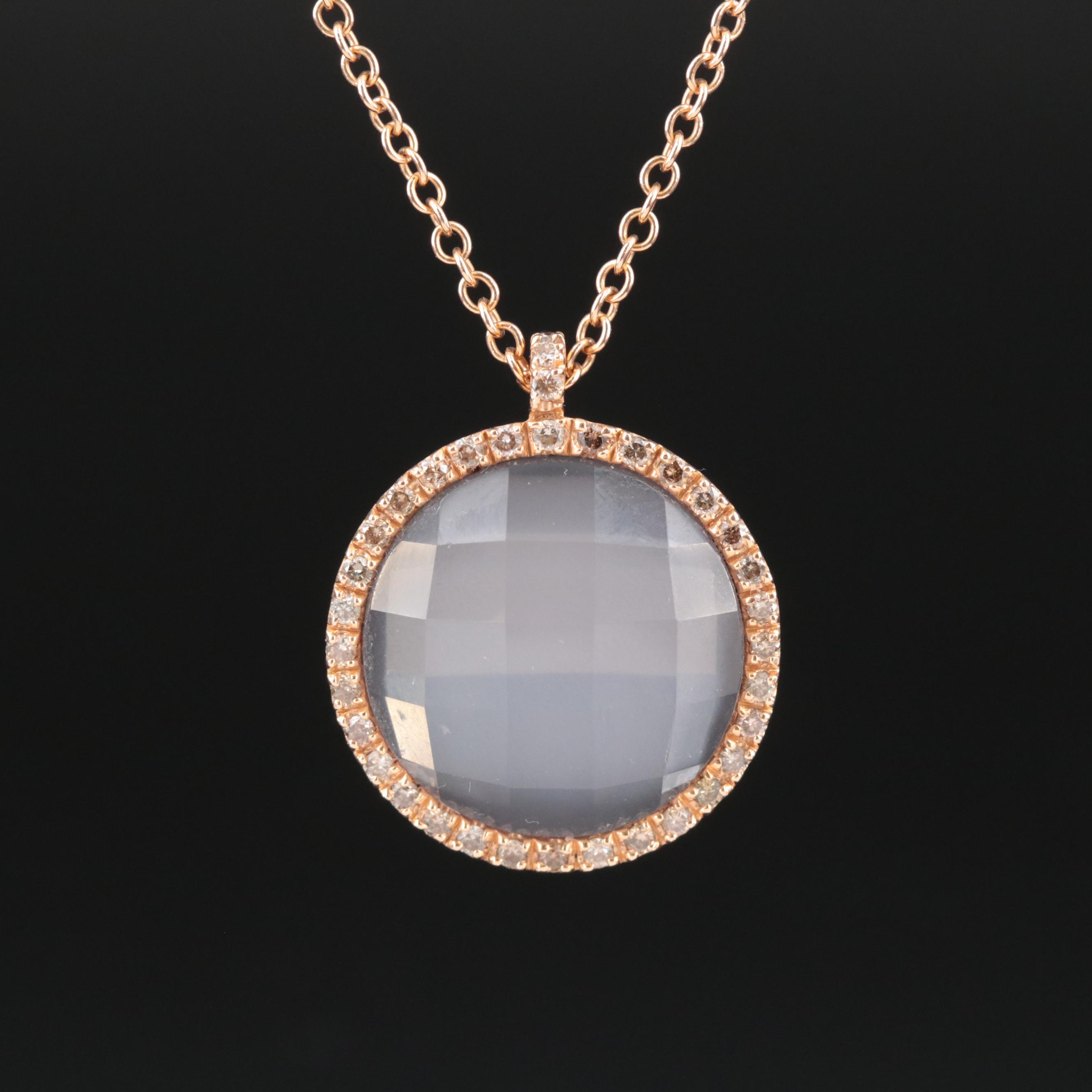 Roberto Marroni 18K Quartz and Hematite Doublet and Diamond Pendant Necklace