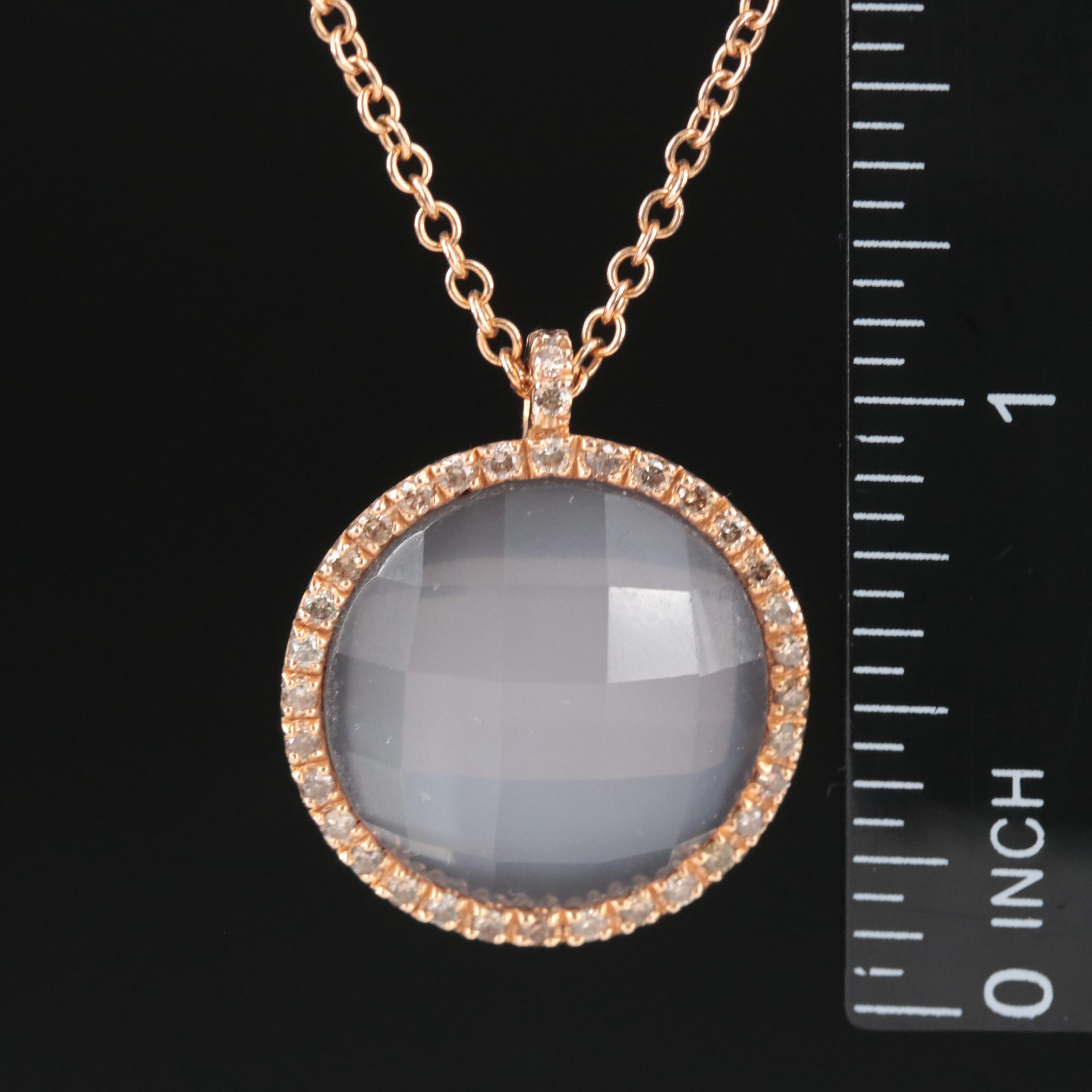 Roberto Marroni 18K Quartz and Hematite Doublet and Diamond Pendant Necklace