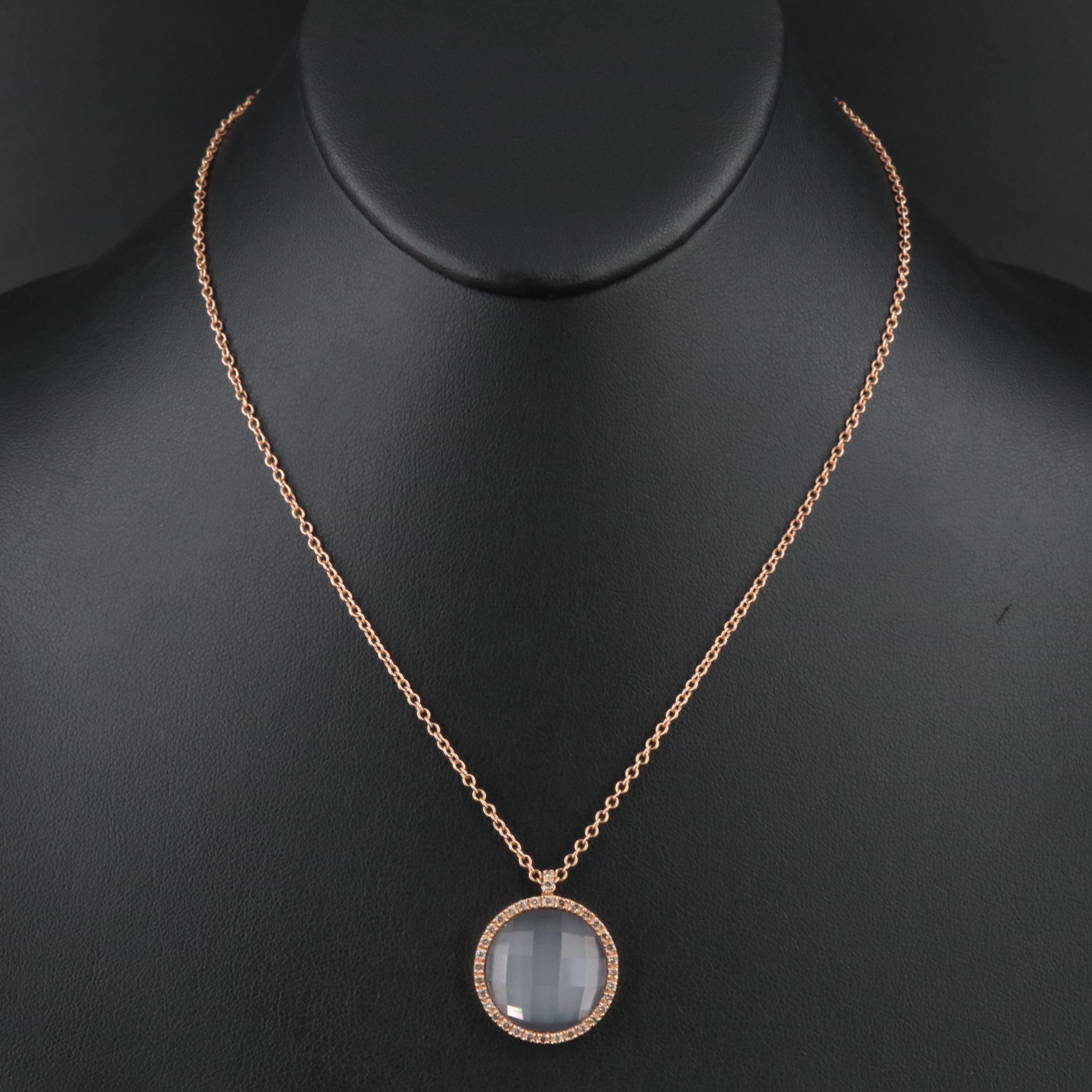Roberto Marroni 18K Quartz and Hematite Doublet and Diamond Pendant Necklace