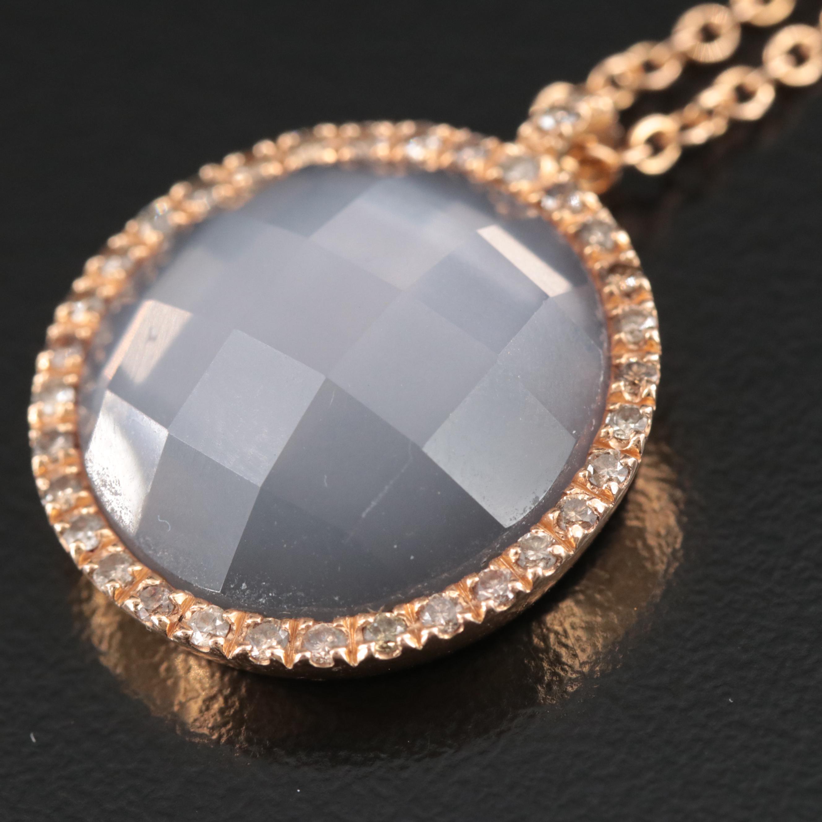 Roberto Marroni 18K Quartz and Hematite Doublet and Diamond Pendant Necklace