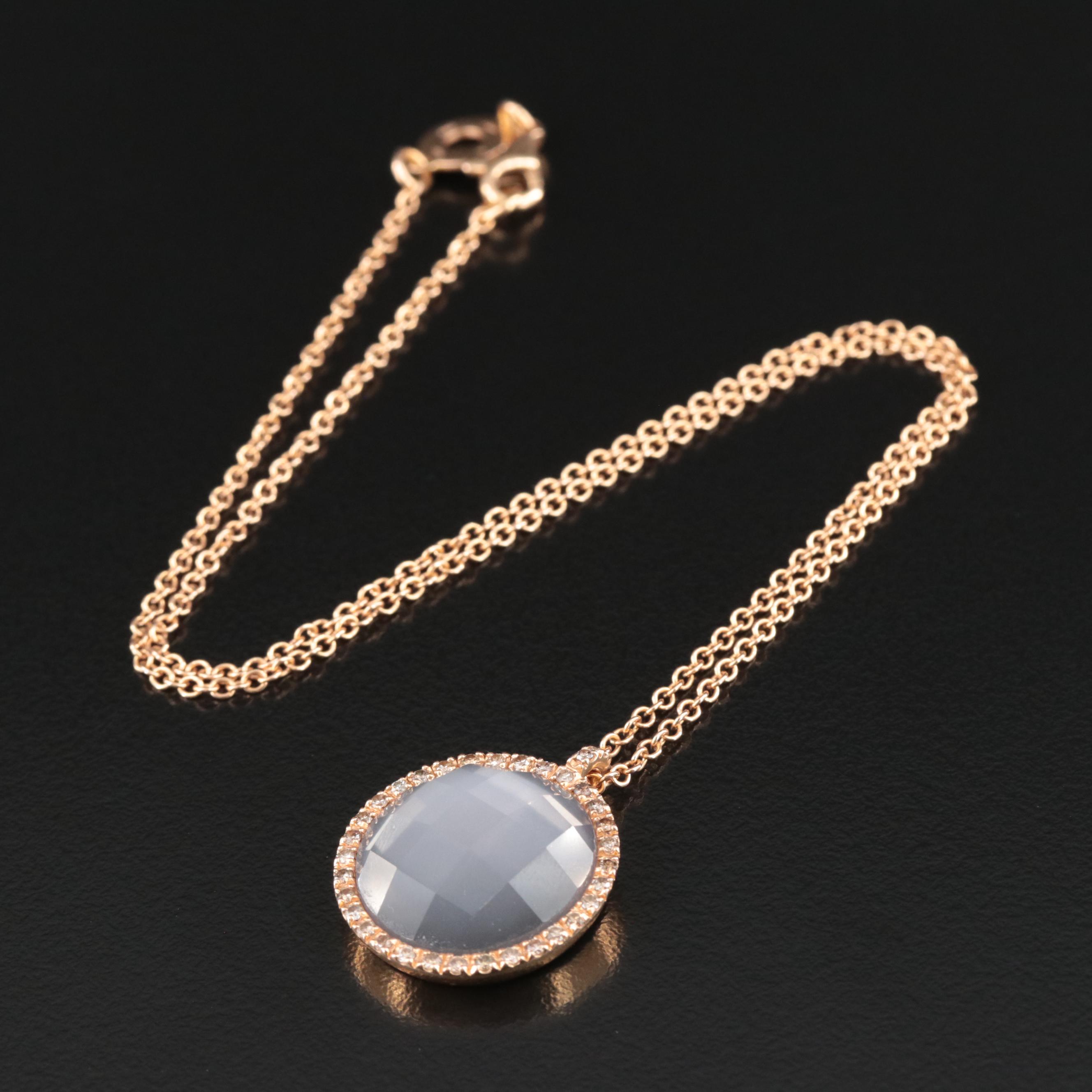 Roberto Marroni 18K Quartz and Hematite Doublet and Diamond Pendant Necklace