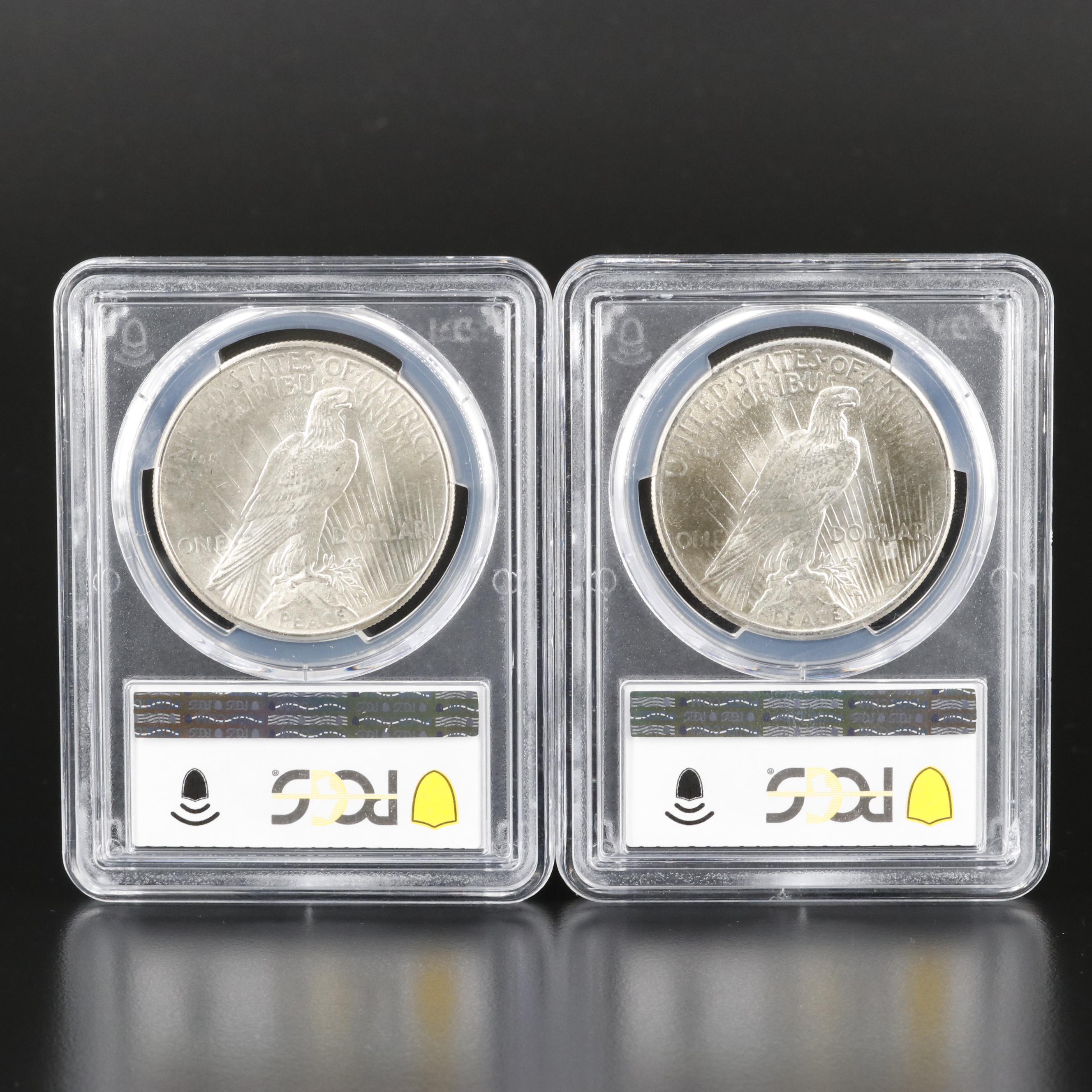 1924 and 1925 Peace Silver Dollars, PCGS Graded MS63