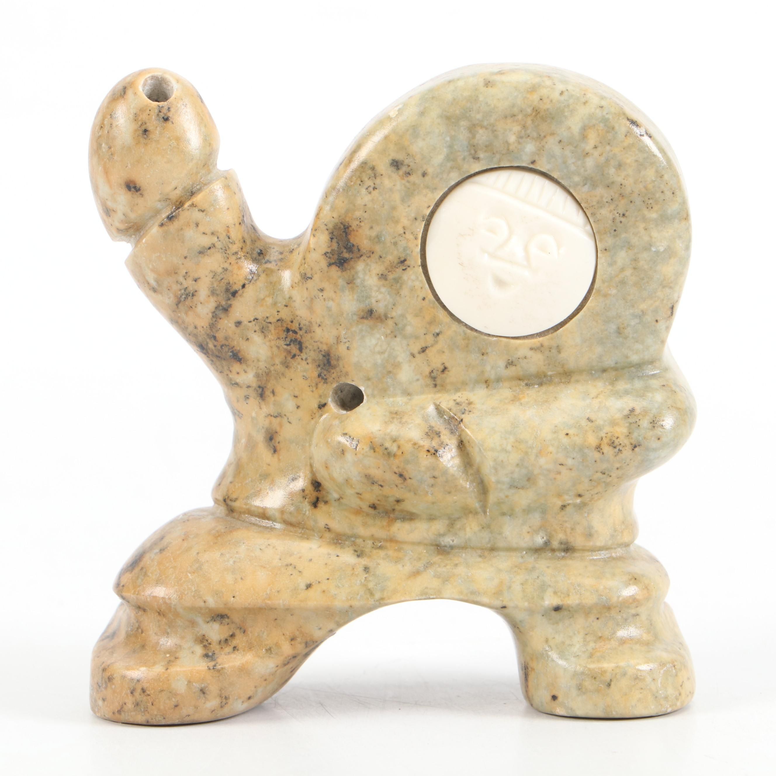 Bekoa Look Inuit Carved Soapstone and Whale Ivory Hunter