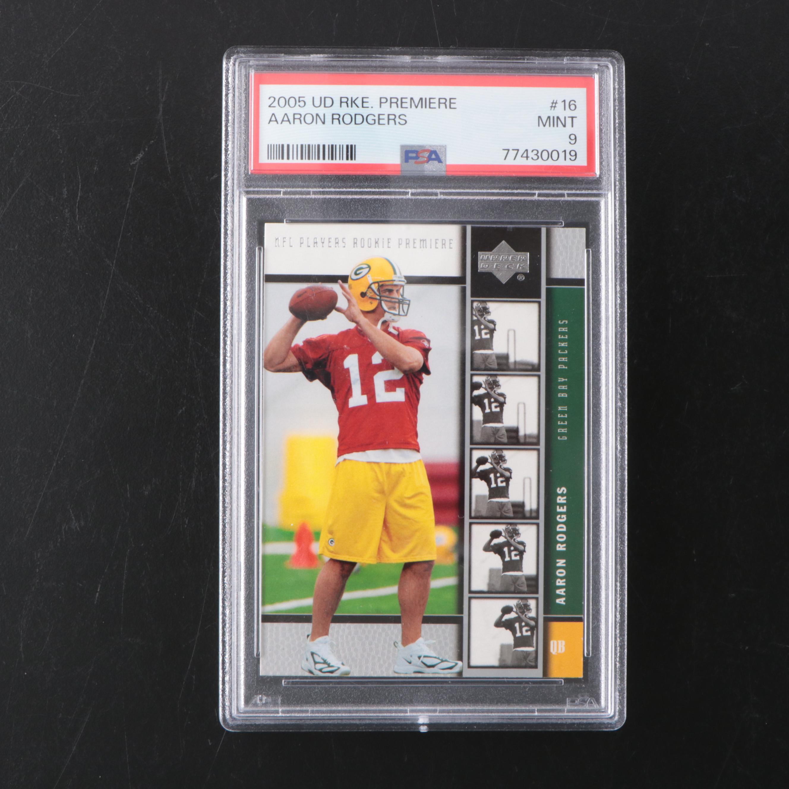 2005 Upper Deck Rookie Premiere Aaron Rodgers Football Card #16 Graded PSA 9