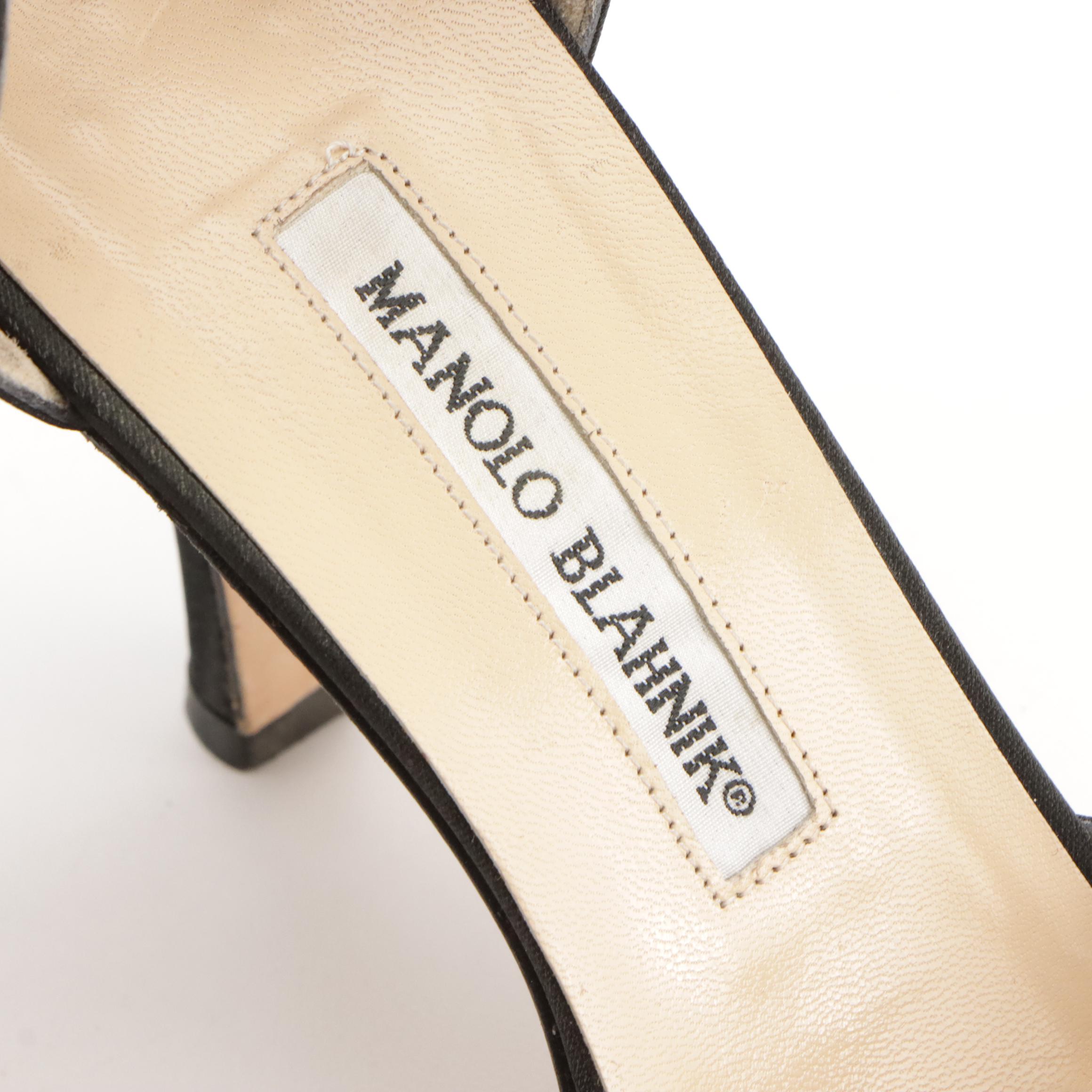 Manolo Blahnik Embellished Shimmery Black d'Orsay Pumps with Box