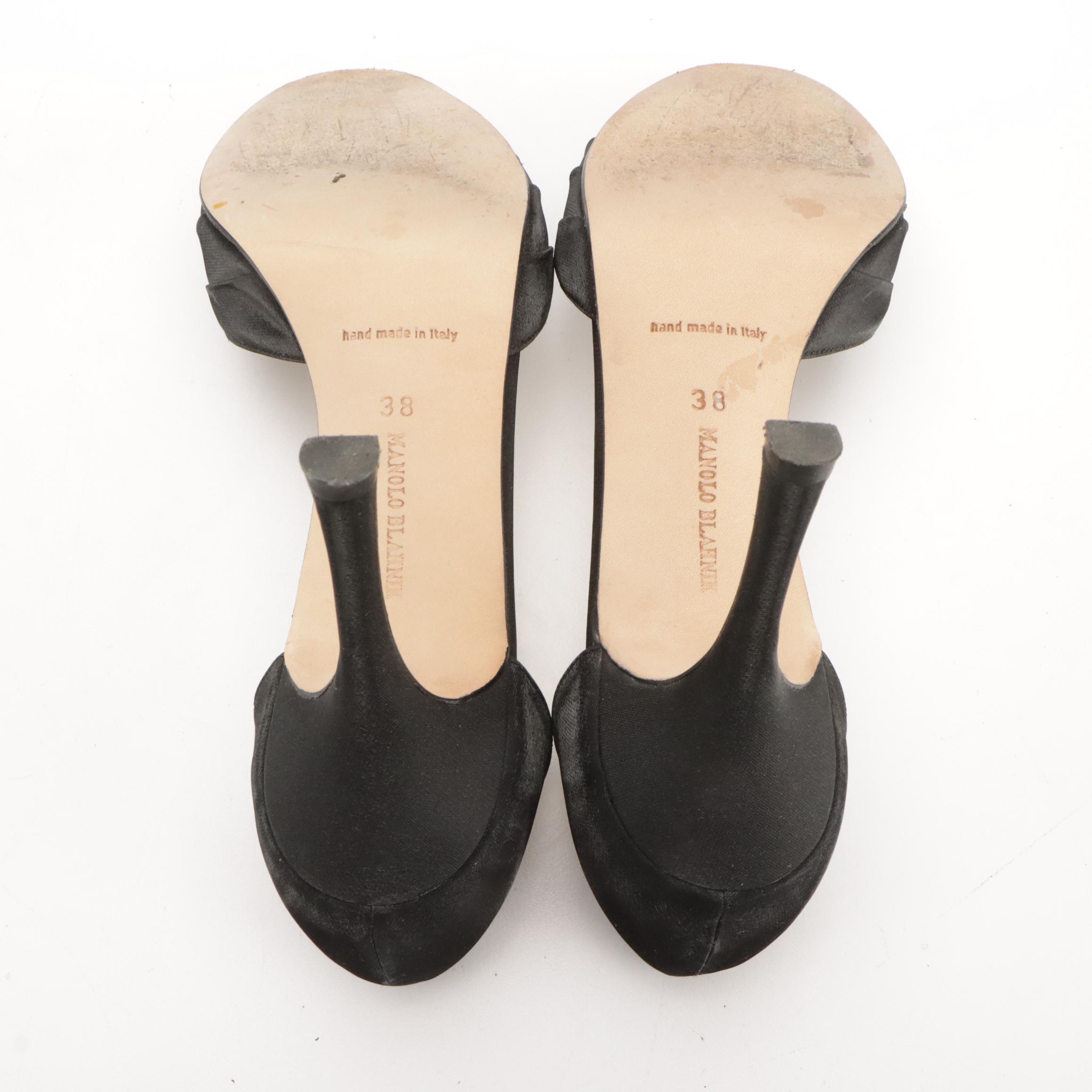 Manolo Blahnik Embellished Shimmery Black d'Orsay Pumps with Box