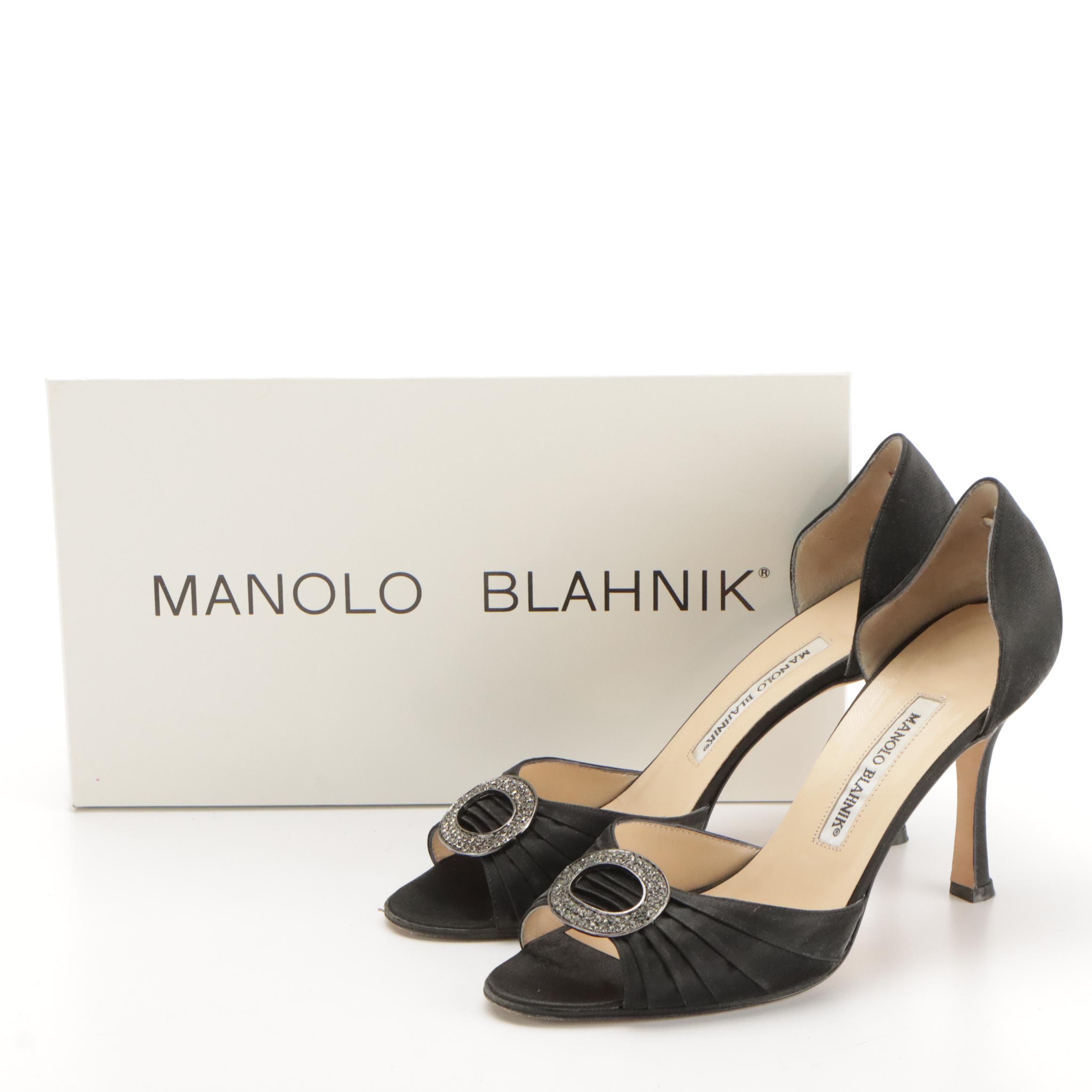 Manolo Blahnik Embellished Shimmery Black d'Orsay Pumps with Box