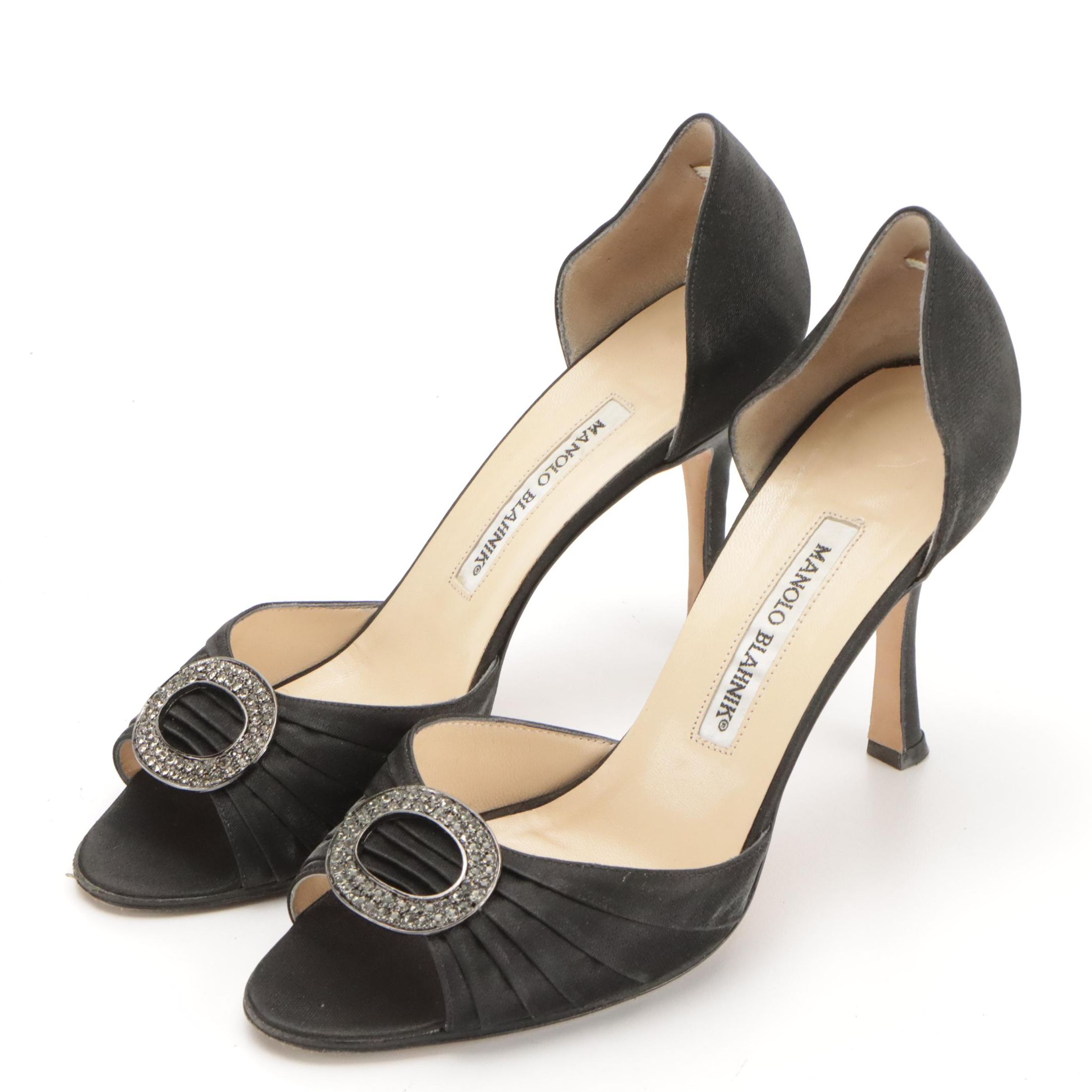Manolo Blahnik Embellished Shimmery Black d'Orsay Pumps with Box