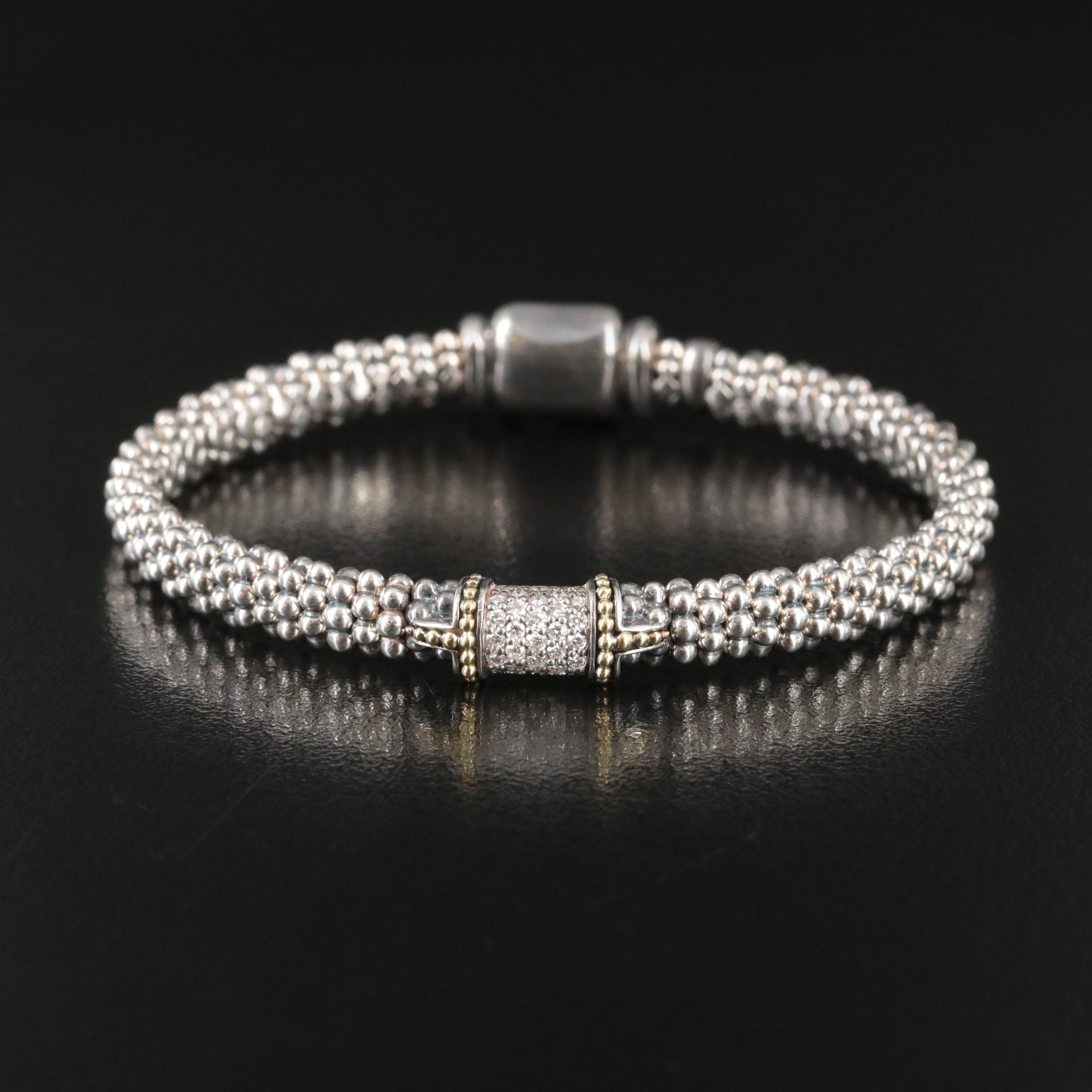 Caviar Lux Sterling and 0.33 CTW Diamond Single Station Bracelet