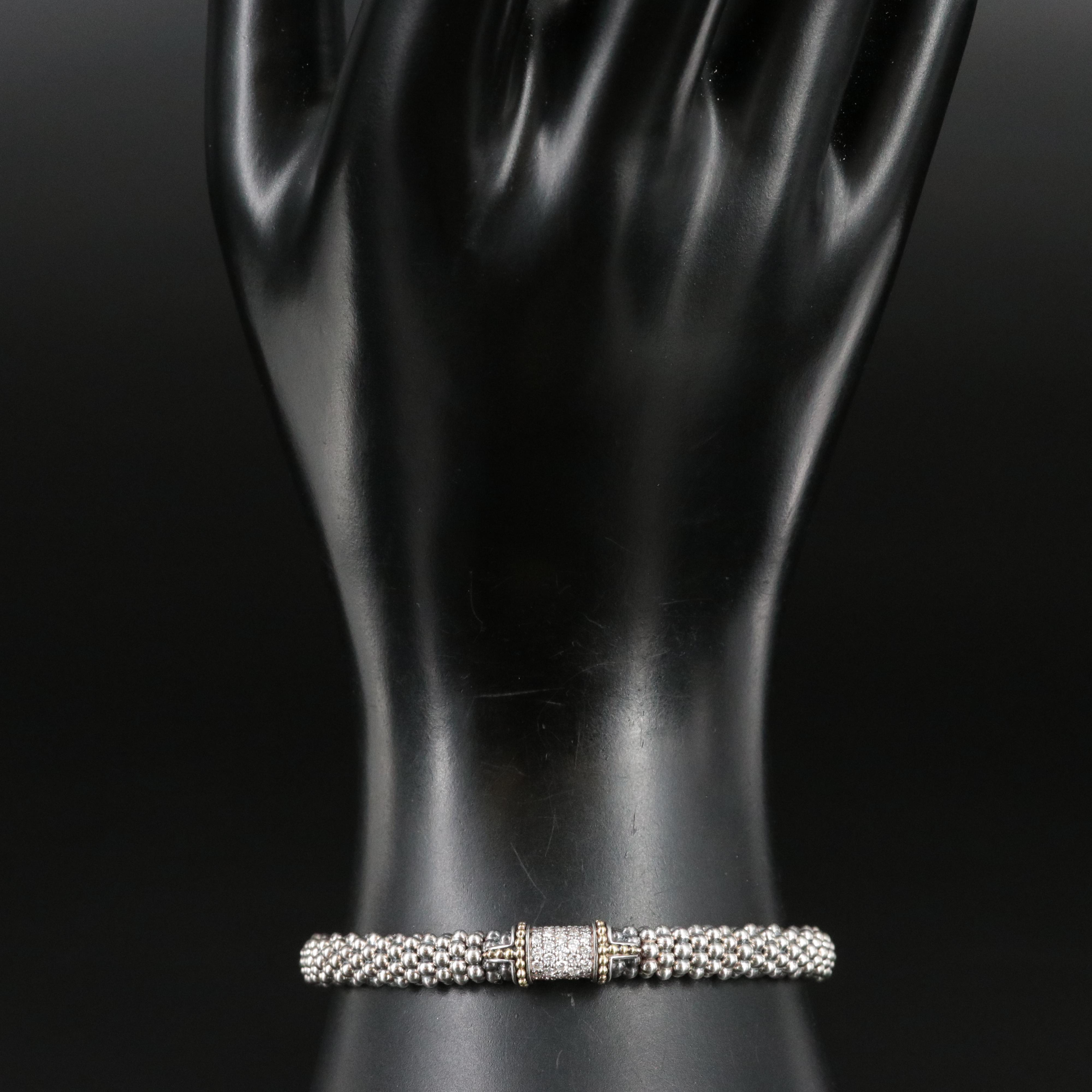 Caviar Lux Sterling and 0.33 CTW Diamond Single Station Bracelet