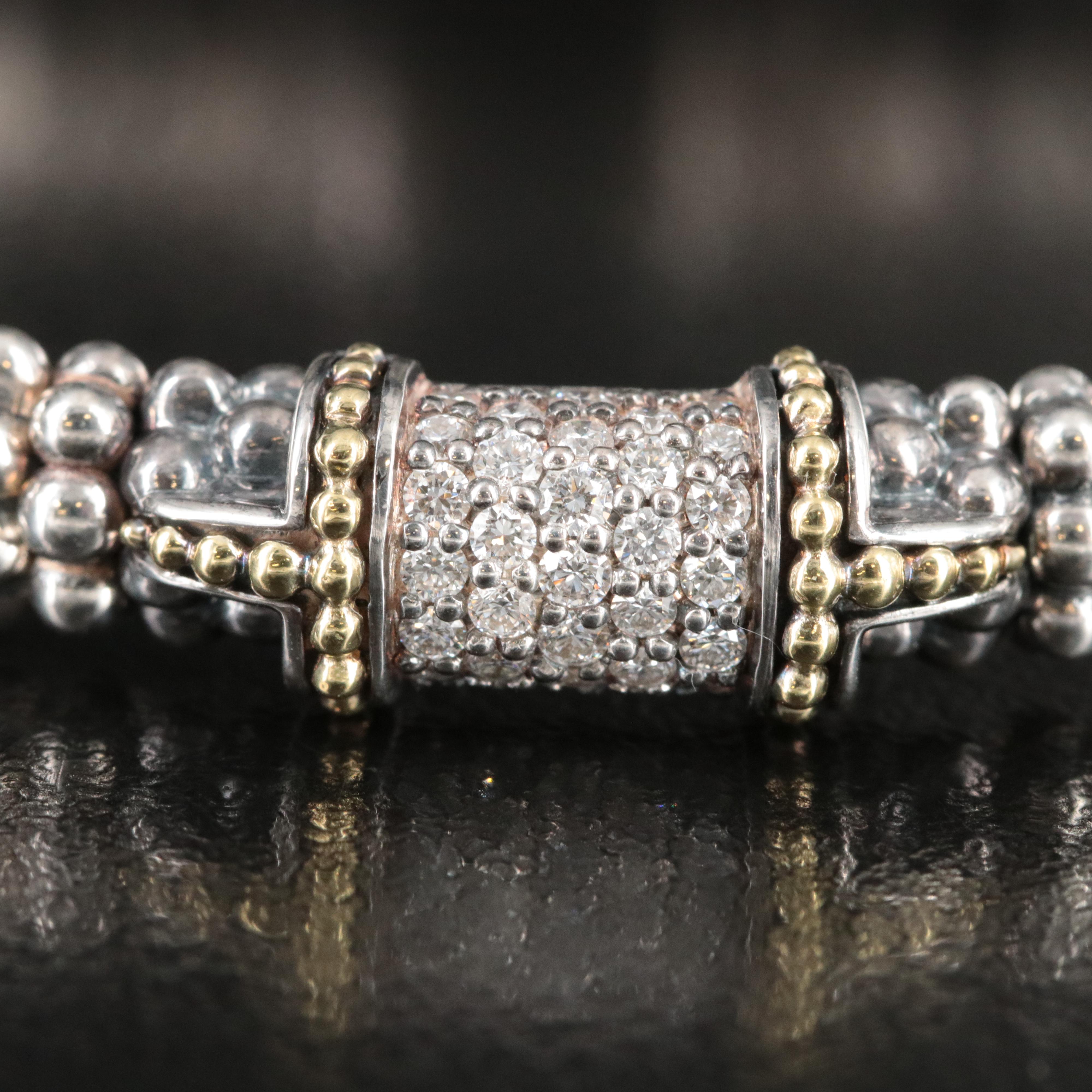 Caviar Lux Sterling and 0.33 CTW Diamond Single Station Bracelet