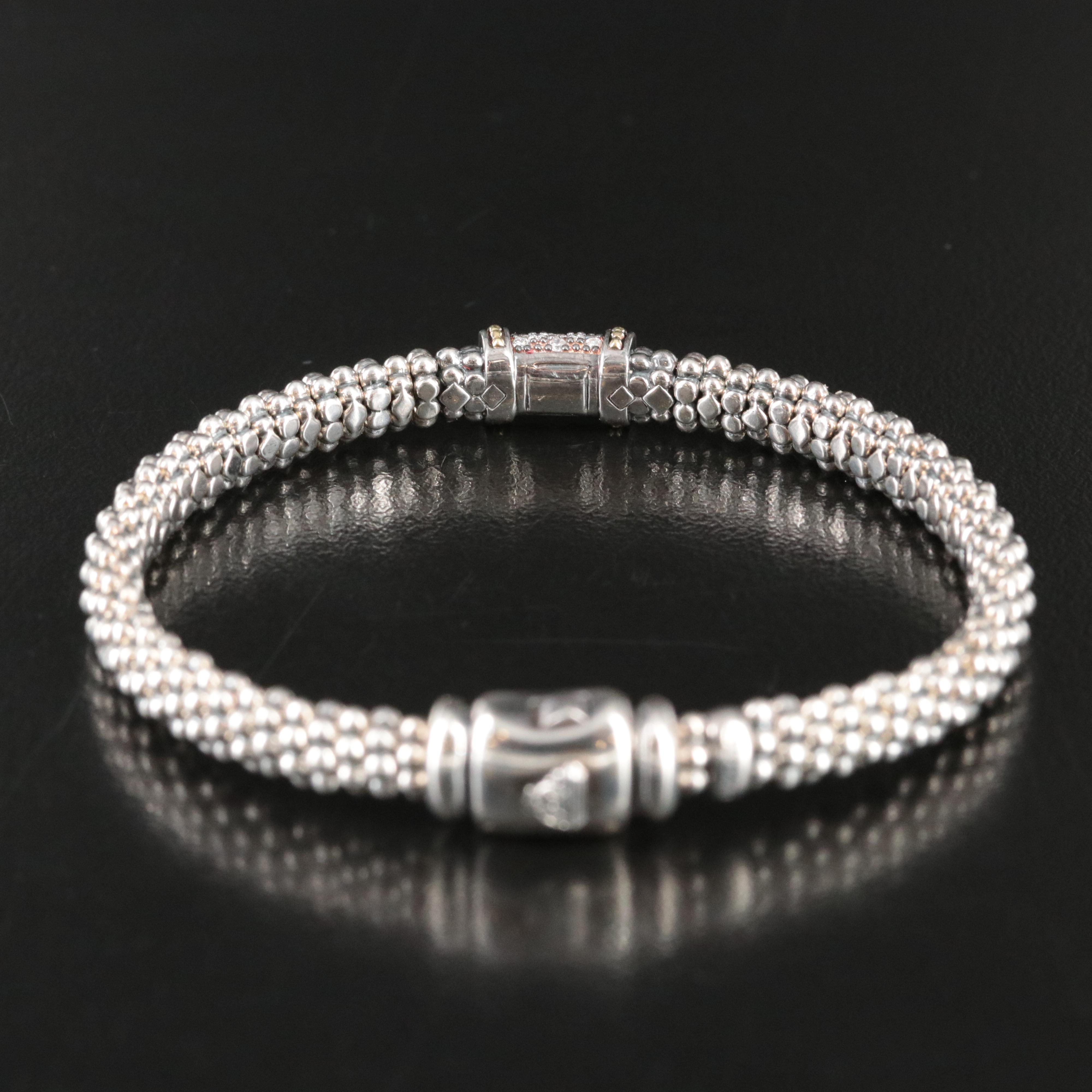 Caviar Lux Sterling and 0.33 CTW Diamond Single Station Bracelet