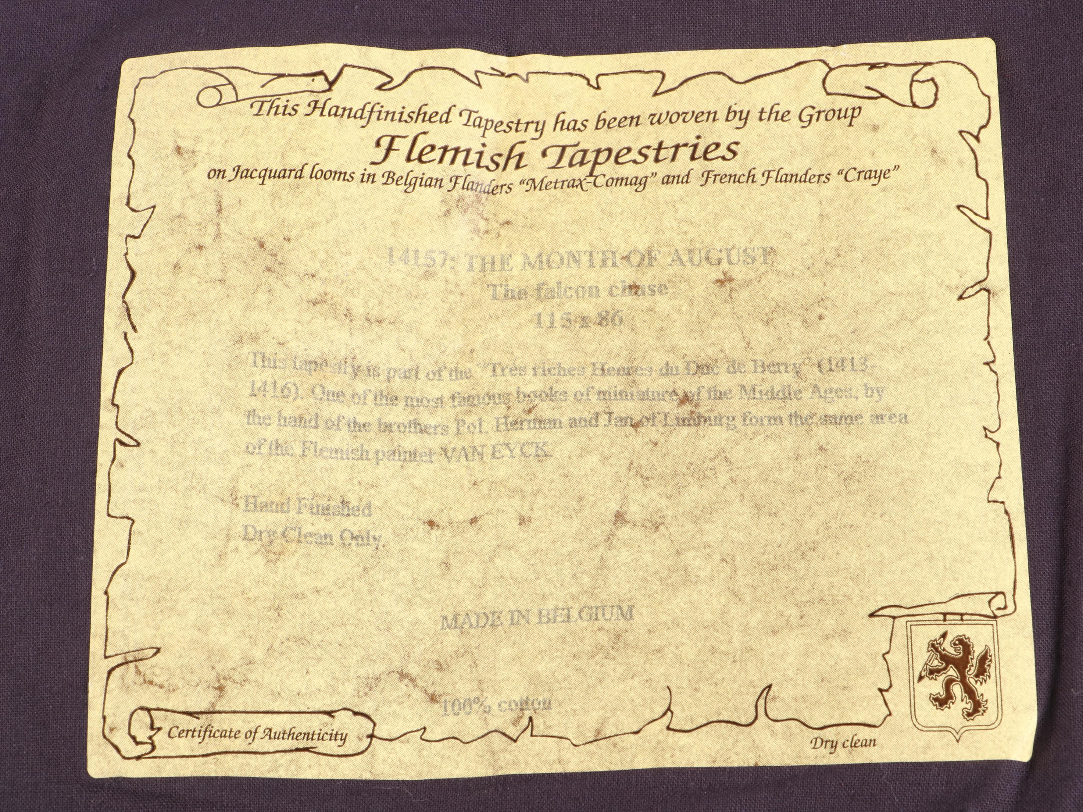 Belgian Flemish Tapestries "The Month of August" Cotton Jacquard Tapestry