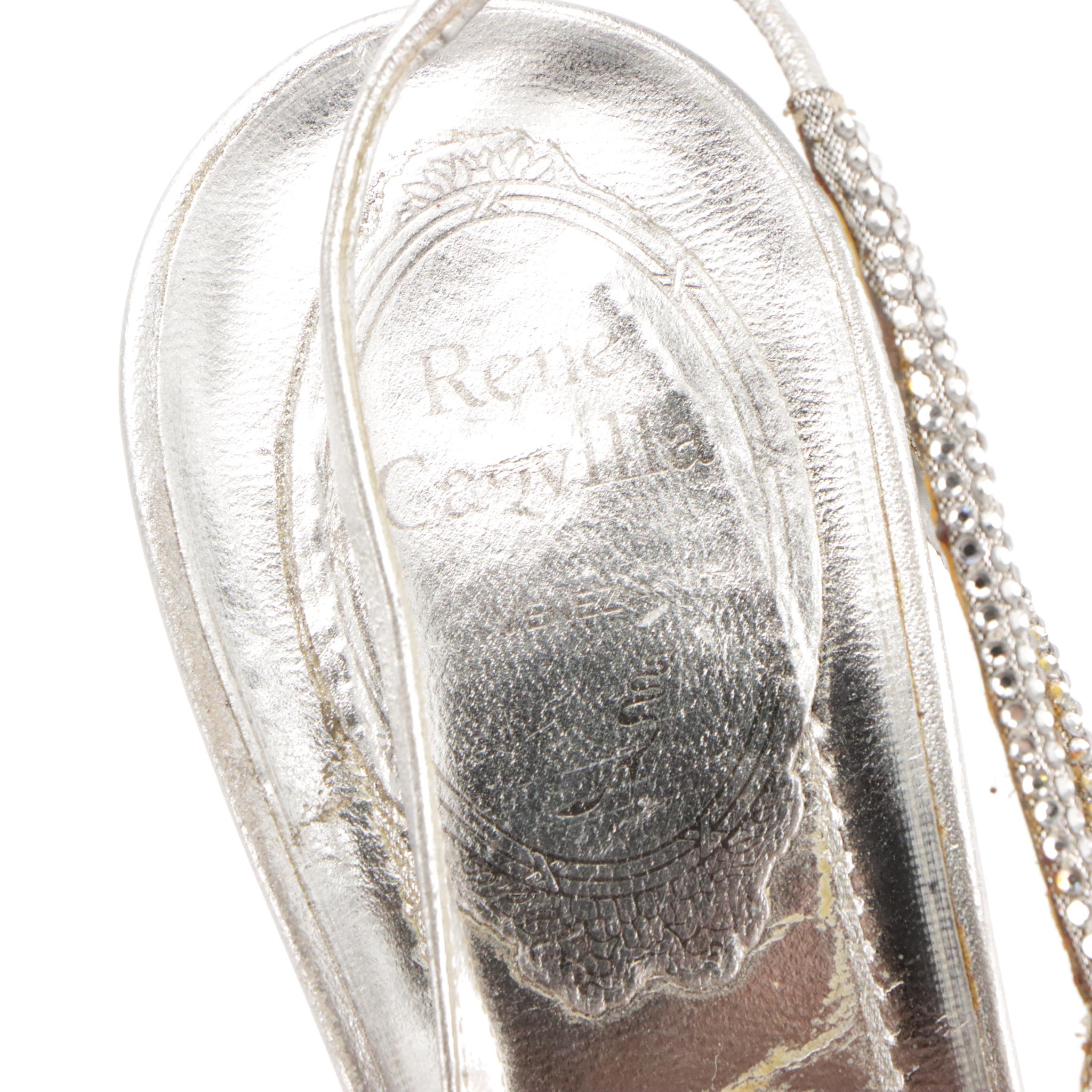 René Caovilla Crystal Dress Sandals in Metallic Silver Leather with Box
