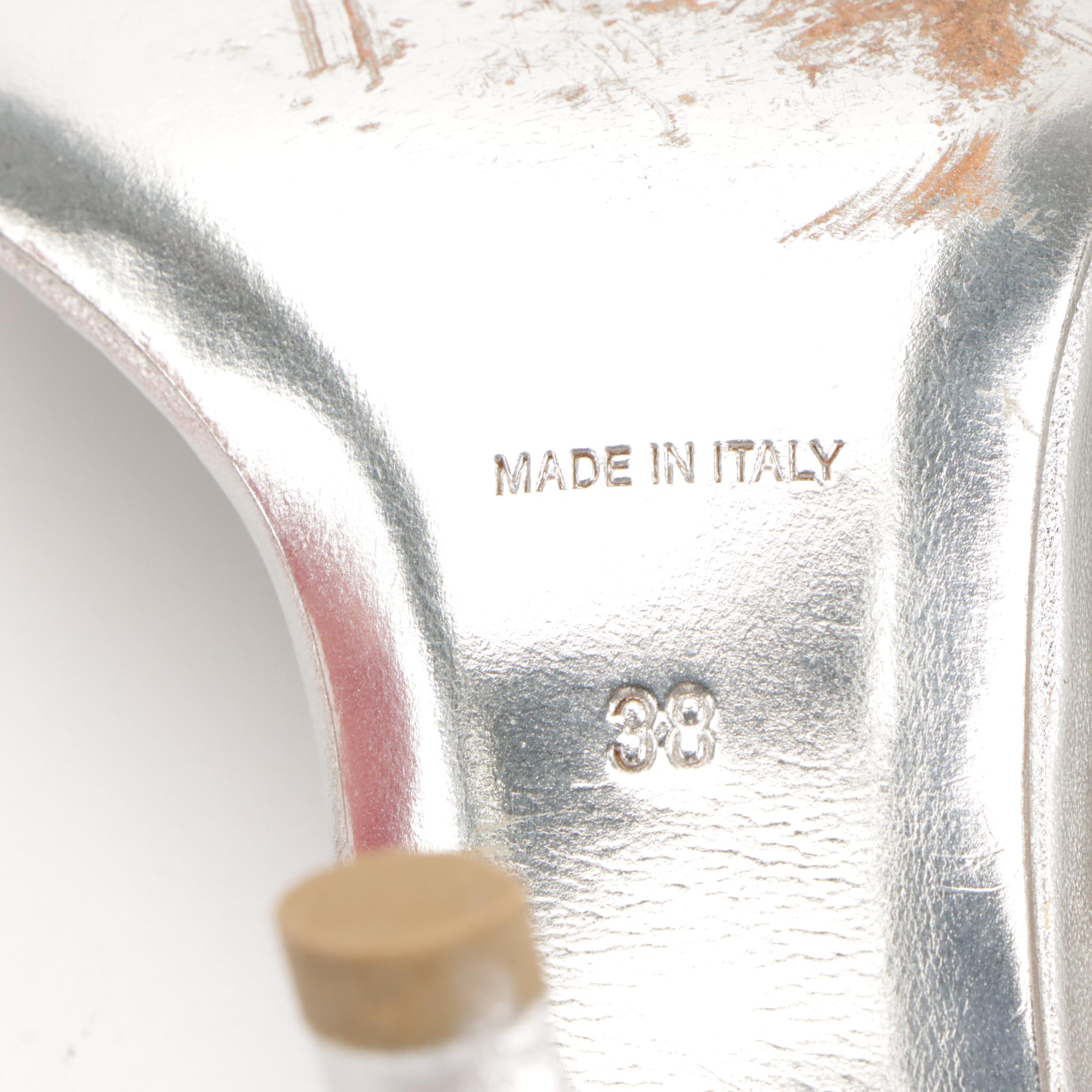 René Caovilla Crystal Dress Sandals in Metallic Silver Leather with Box