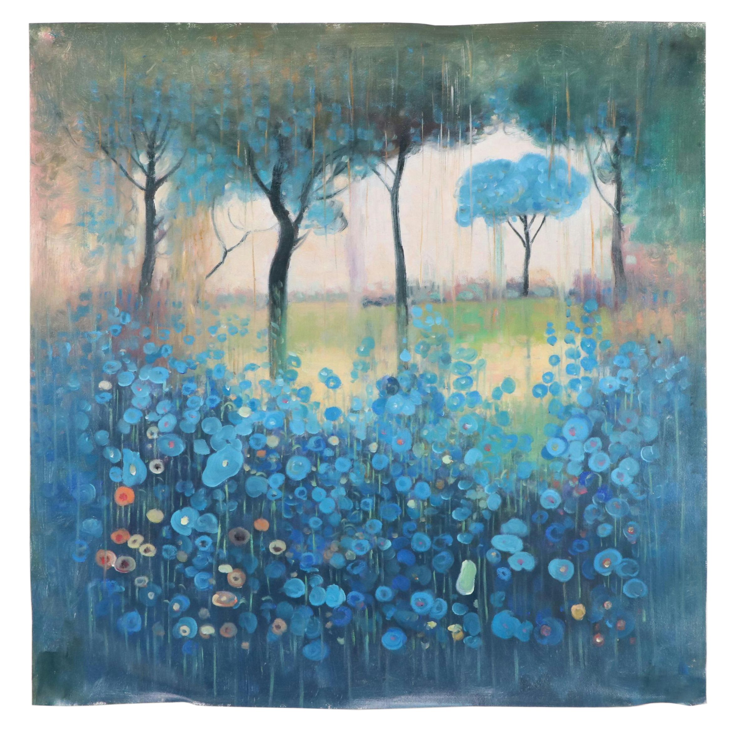 N. Ming Stylized Forest Landscape Oil Painting, 21st Century