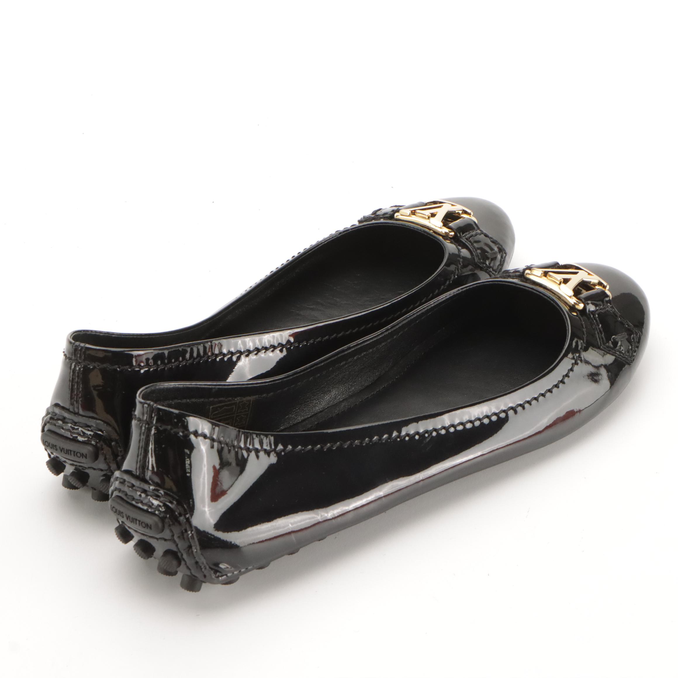 Louis Vuitton Dreamy Rose Flats in Black Patent Leather with Box