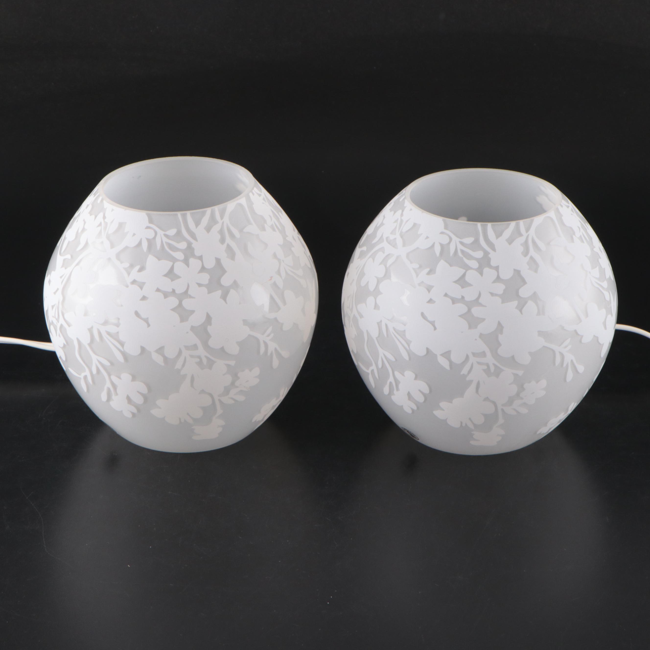 IKEA Handmade Glass "Knubbig" Cherry Blossom Nightstand Lamps