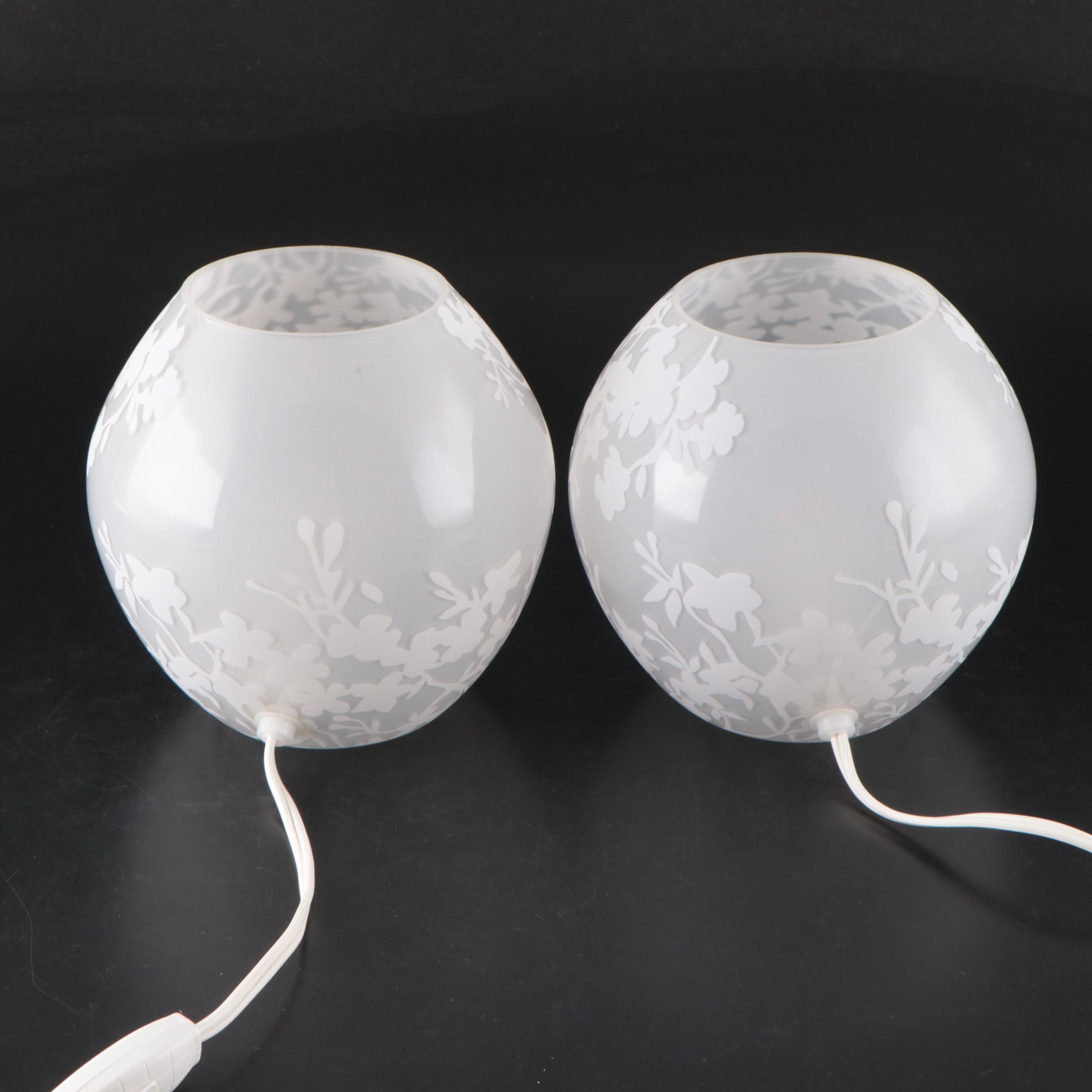 IKEA Handmade Glass "Knubbig" Cherry Blossom Nightstand Lamps