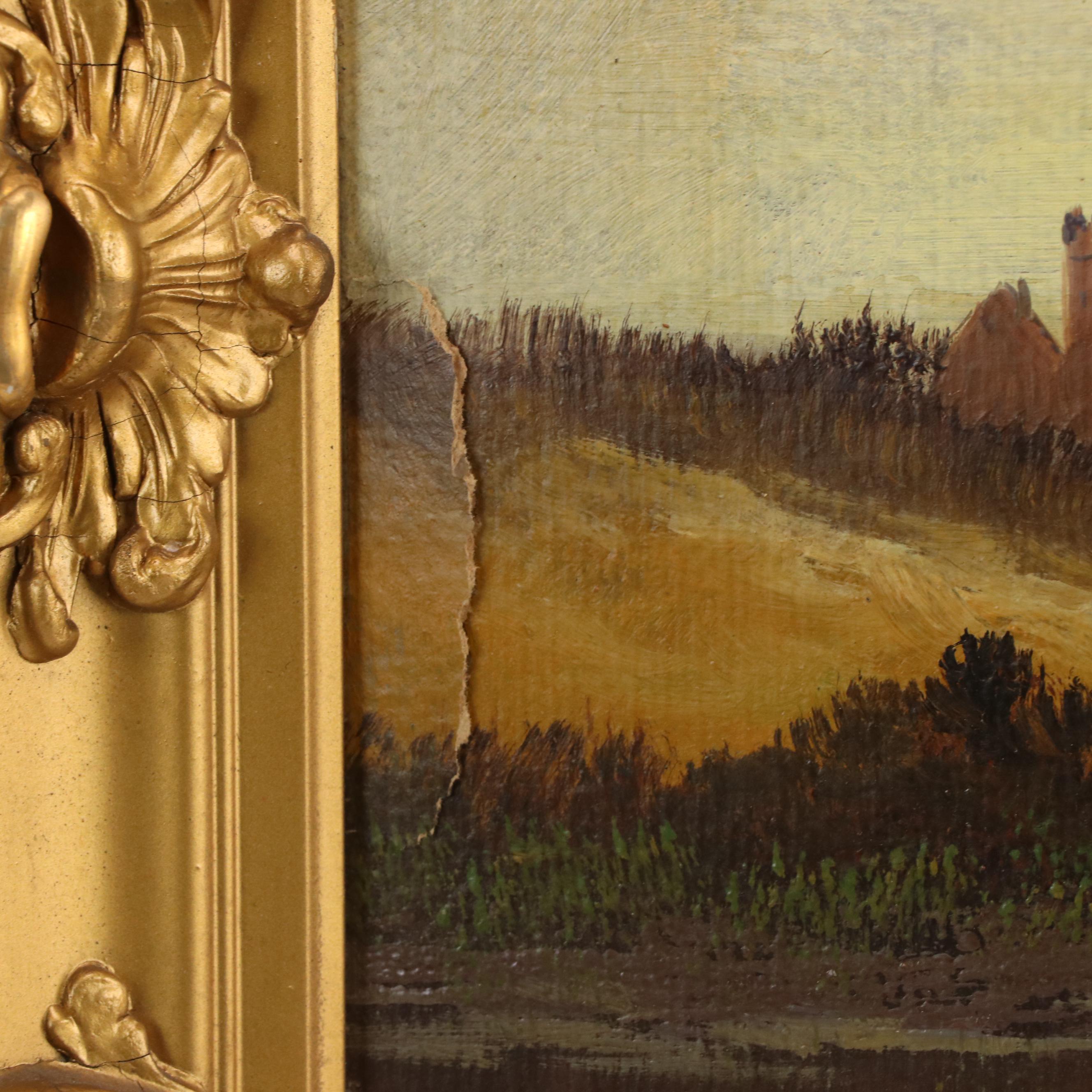 River Landscape Oil Painting, 19th Century