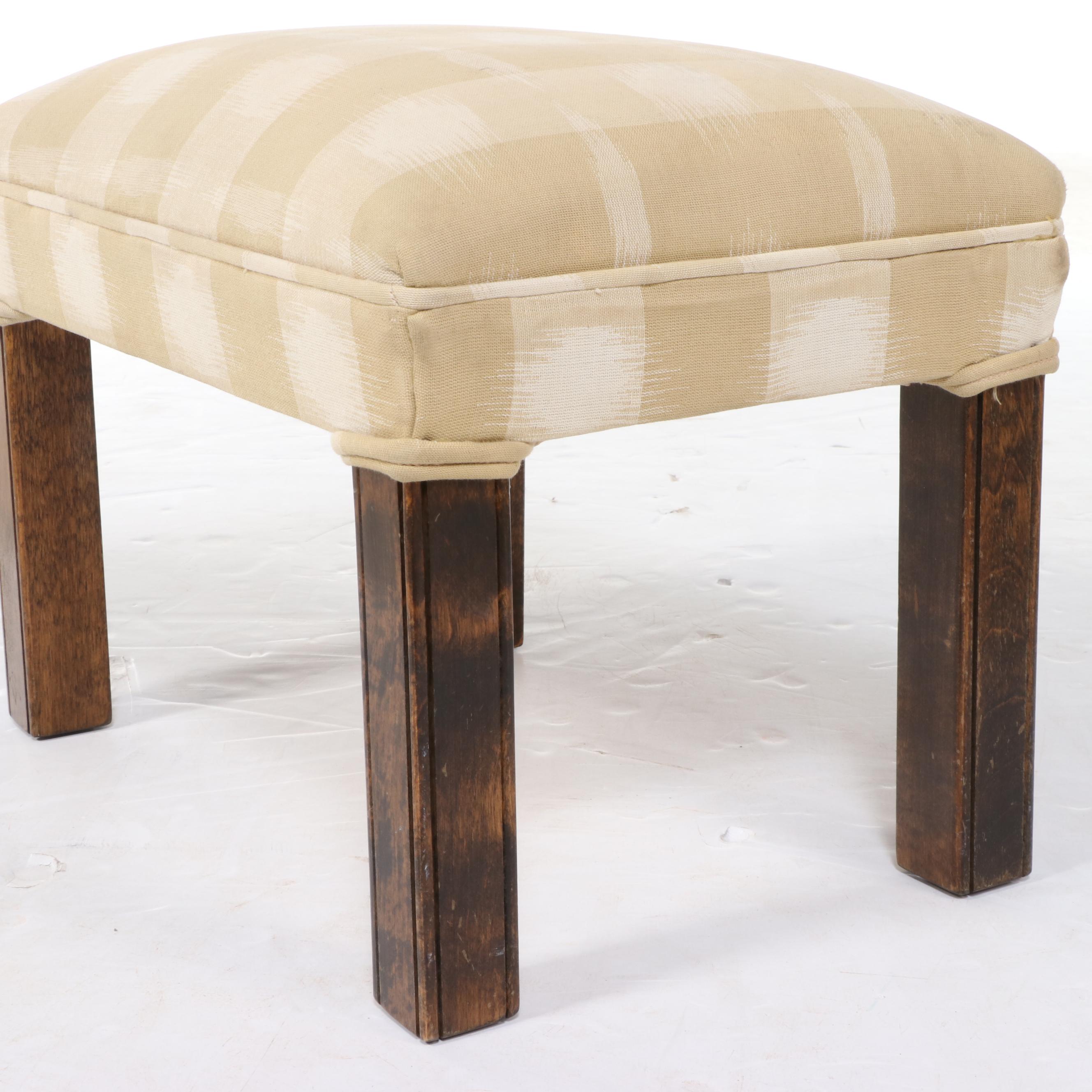 Mid Century Modern Style Wood and Upholstered Footstool Everything