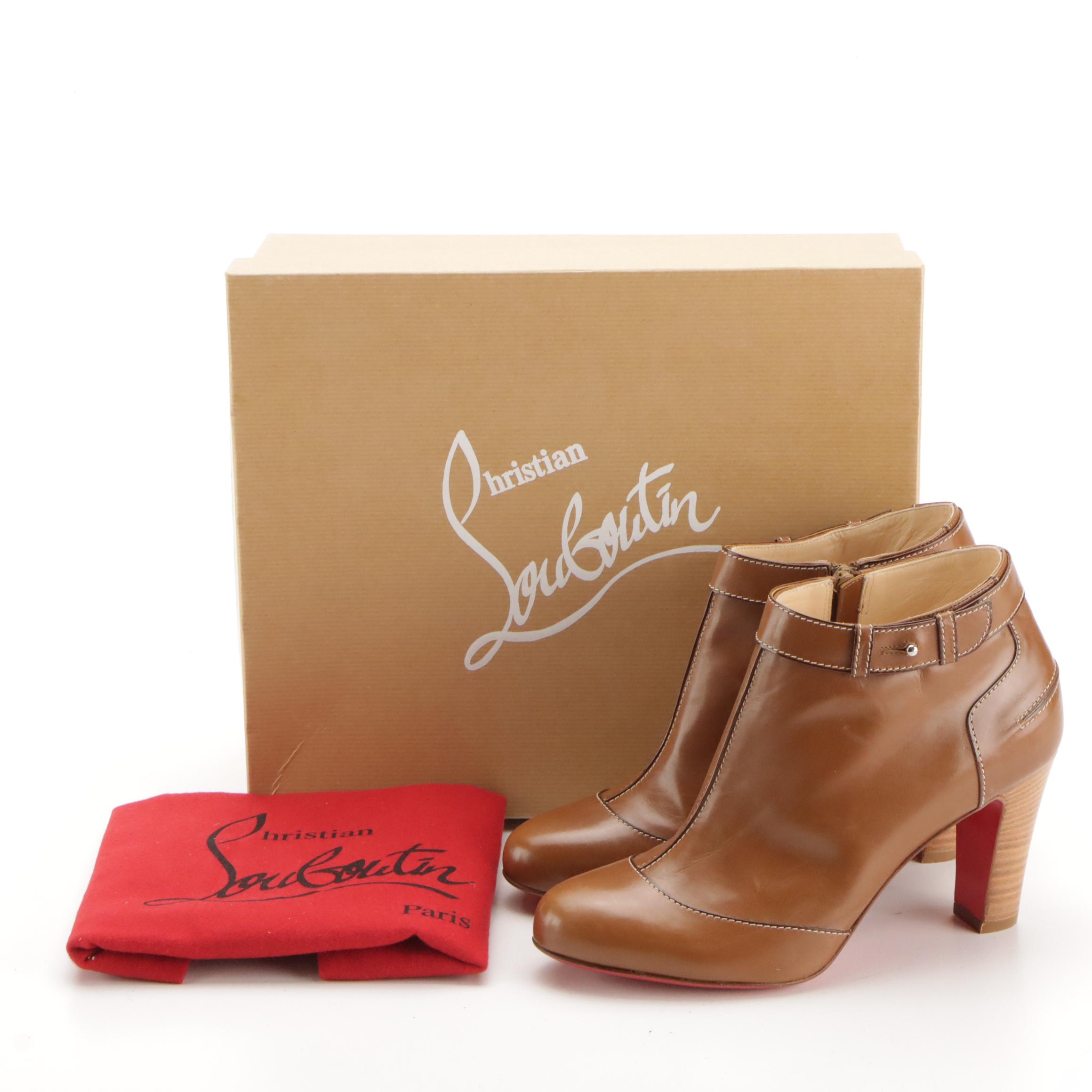 Christian Louboutin Et D'un Ankle Boots in Brown Calfskin Leather with Box