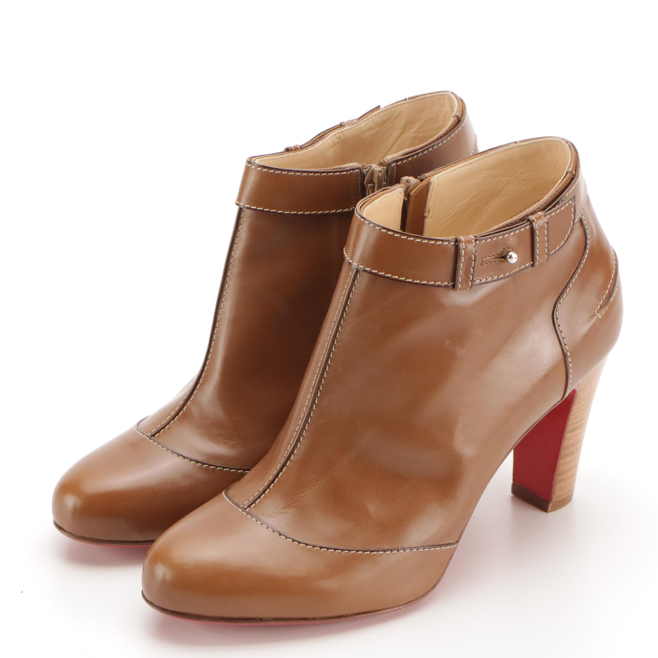 Christian Louboutin Et D'un Ankle Boots in Brown Calfskin Leather with Box