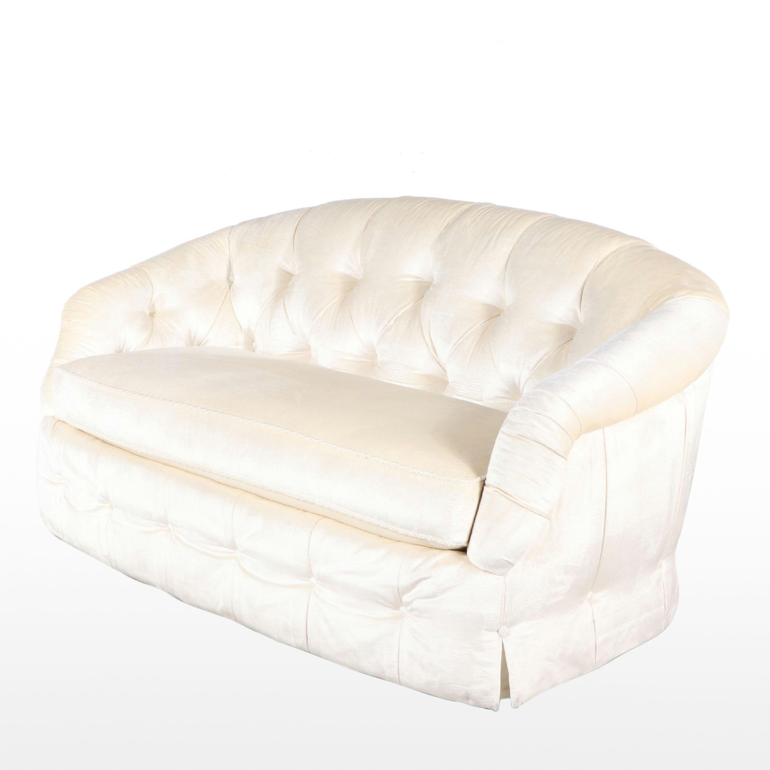 Sherrill Furniture Button-Tufted Ivory Velvet Upholstered Sofa