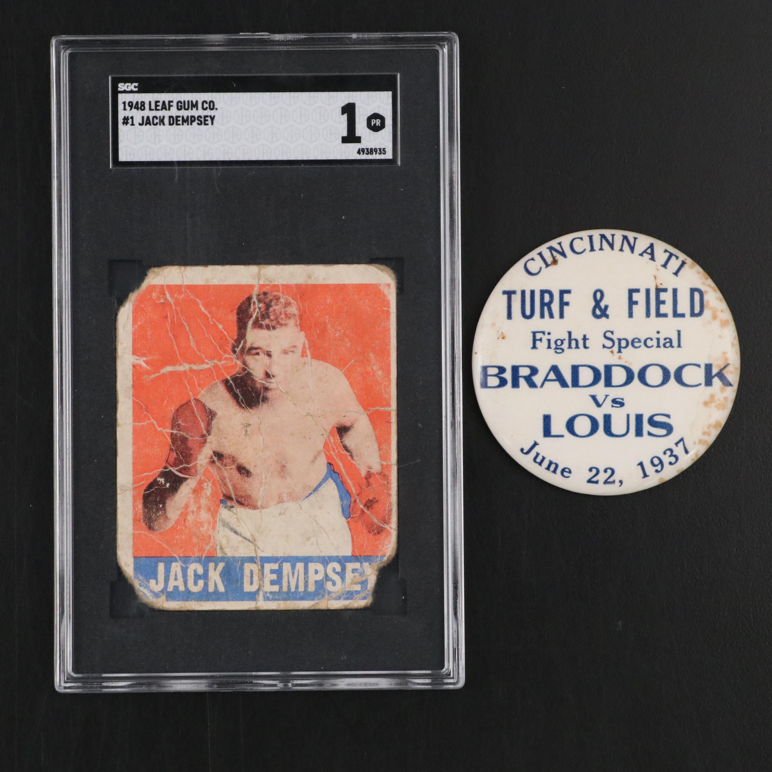 1948 Leaf Jack Dempsey Boxing Card Graded SGC 1 with Pin