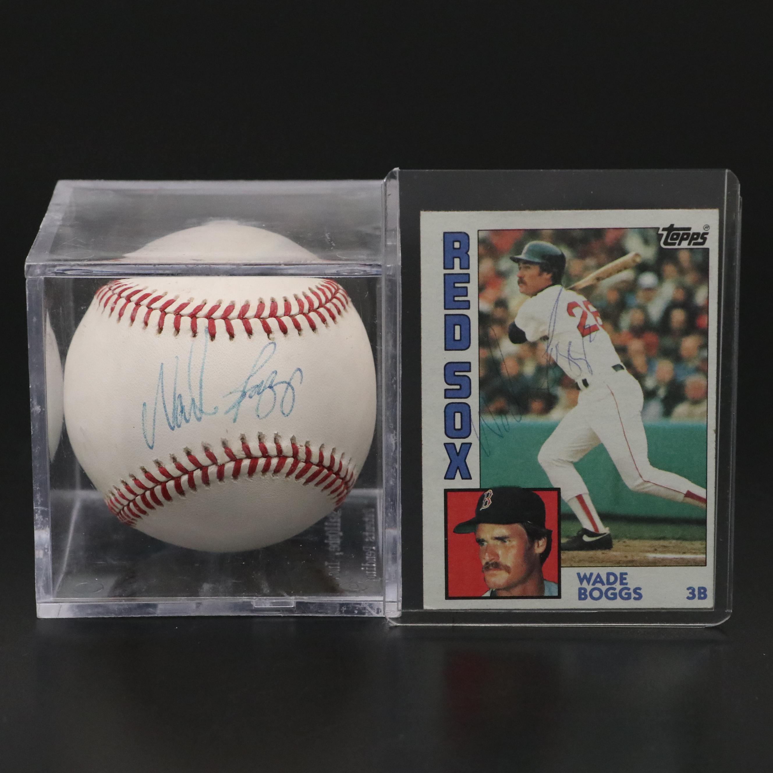 Wade Boggs Signed Rawlings Official American League Baseball and Topps Card