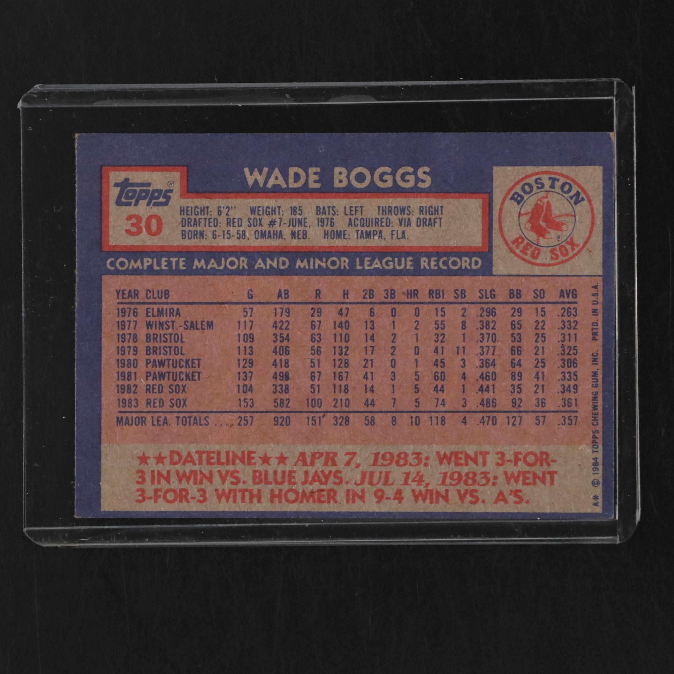 Wade Boggs Signed Rawlings Official American League Baseball and Topps Card