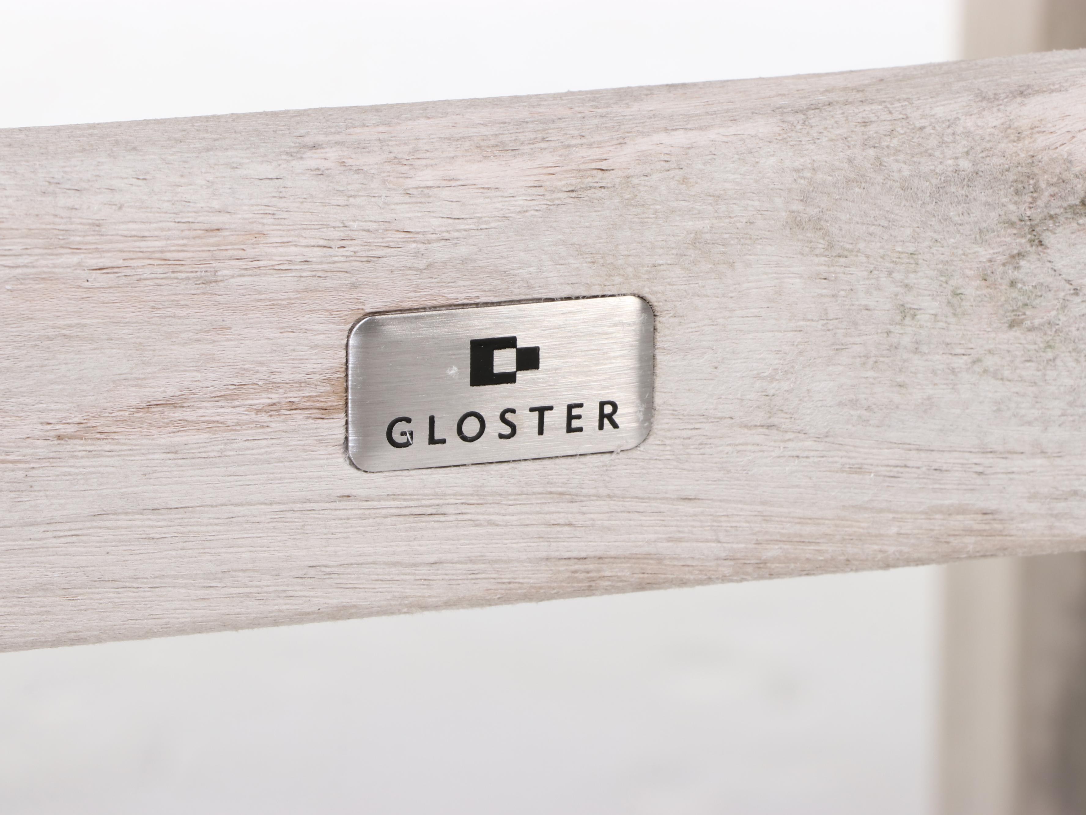 Gloster Teak Patio Dining Table, Four Chairs, and Side Table