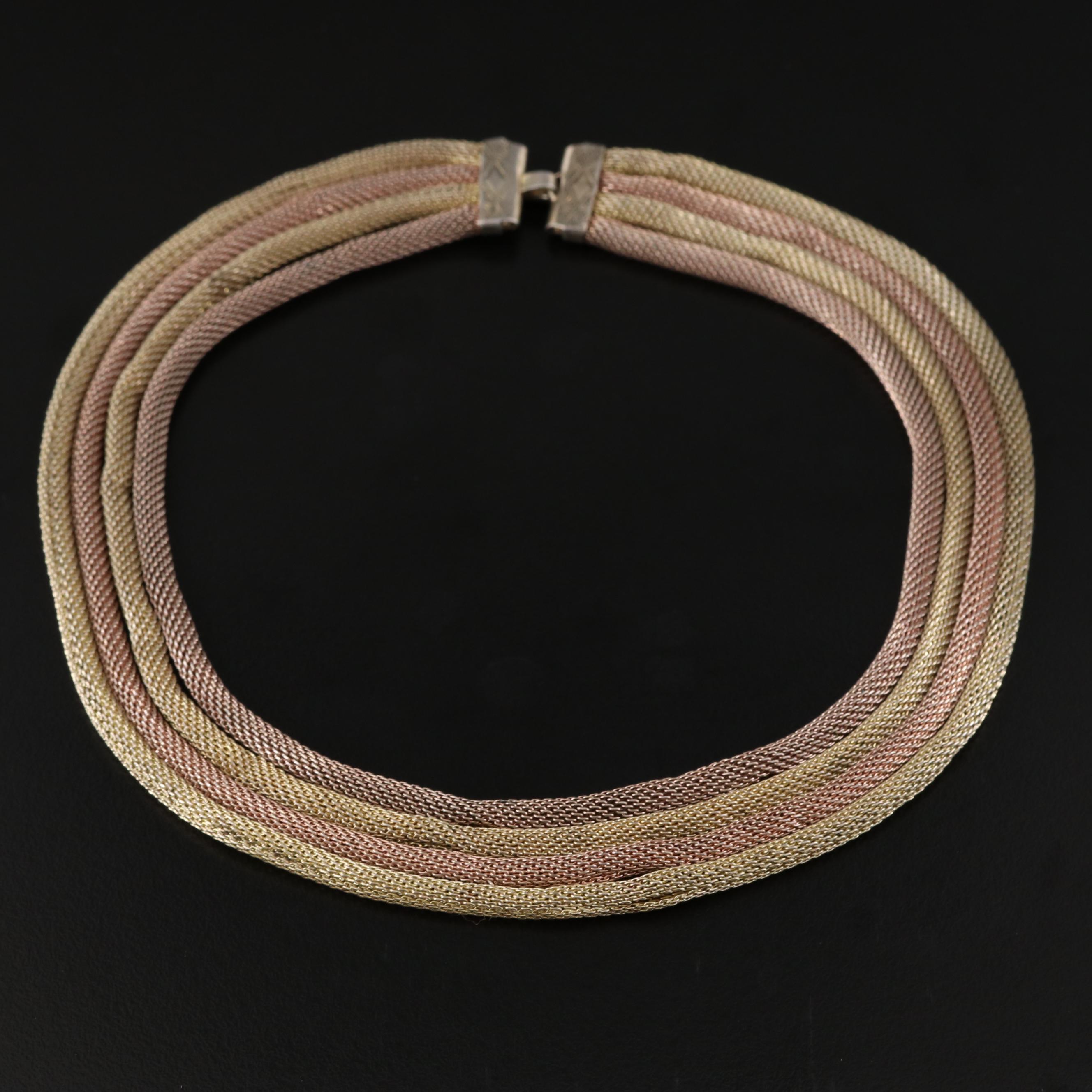 Vintage Ripley & Gowen Co. Inc. Sterling Tri-Color Mesh Collar Necklace